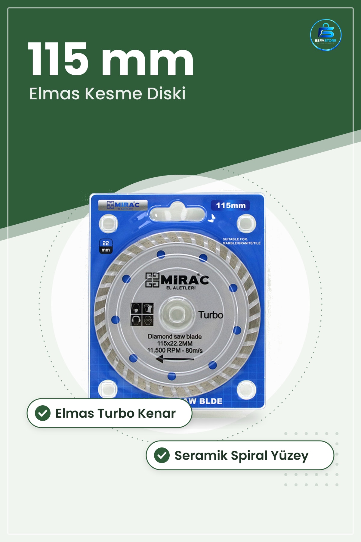 Mermer Kesme Diski 115mm 22,2 mm İnce Turbo Elmas Daire Testere Bıçağı Taş Seramik Kesim