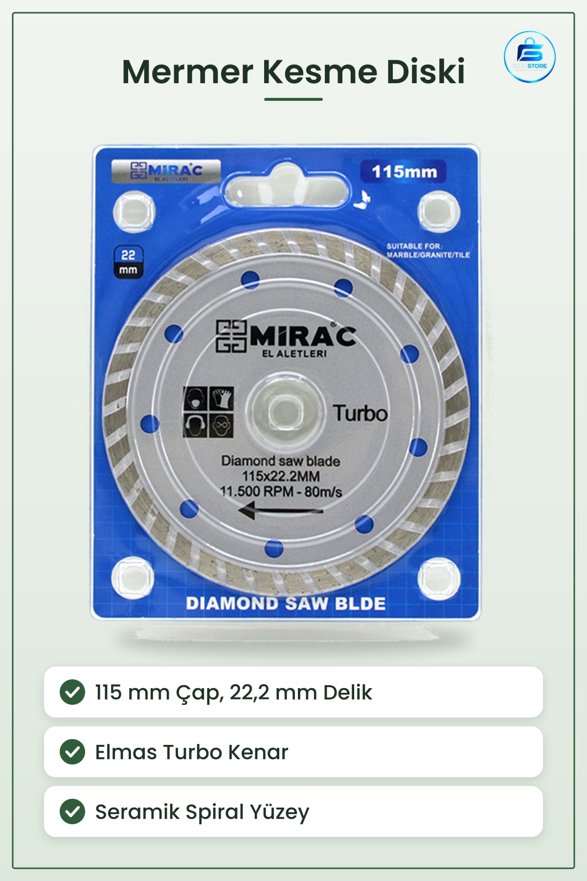 Mermer Kesme Diski 115mm 22,2 mm İnce Turbo Elmas Daire Testere Bıçağı Taş Seramik Kesim