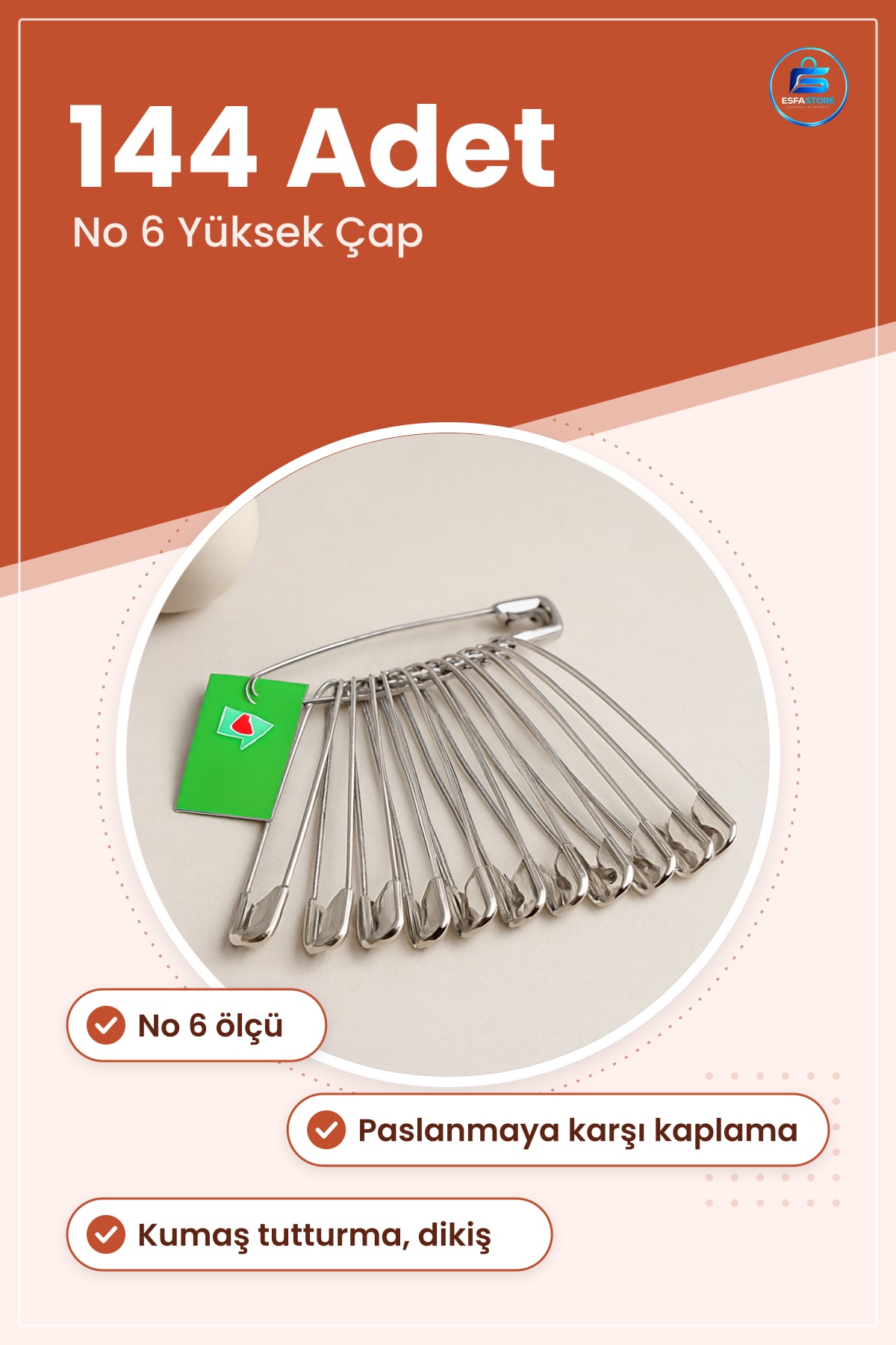 Çengelli İğne No 6 Lük Metal Alaşımlı Kumaş Tutturma Dikim Onarım El İşi Hobi Paslanmaz Kaplama