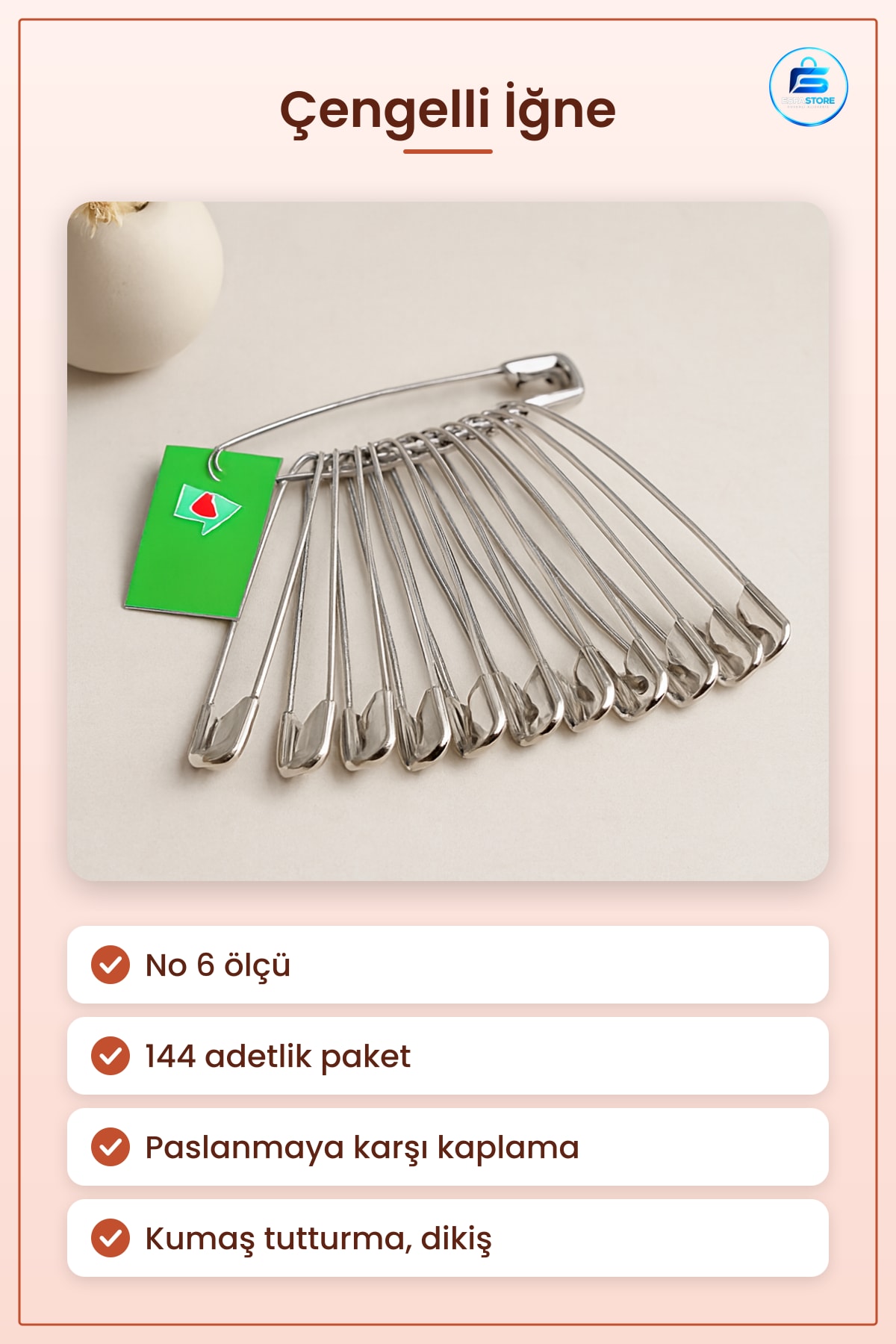 Çengelli İğne No 6 Lük Metal Alaşımlı Kumaş Tutturma Dikim Onarım El İşi Hobi Paslanmaz Kaplama