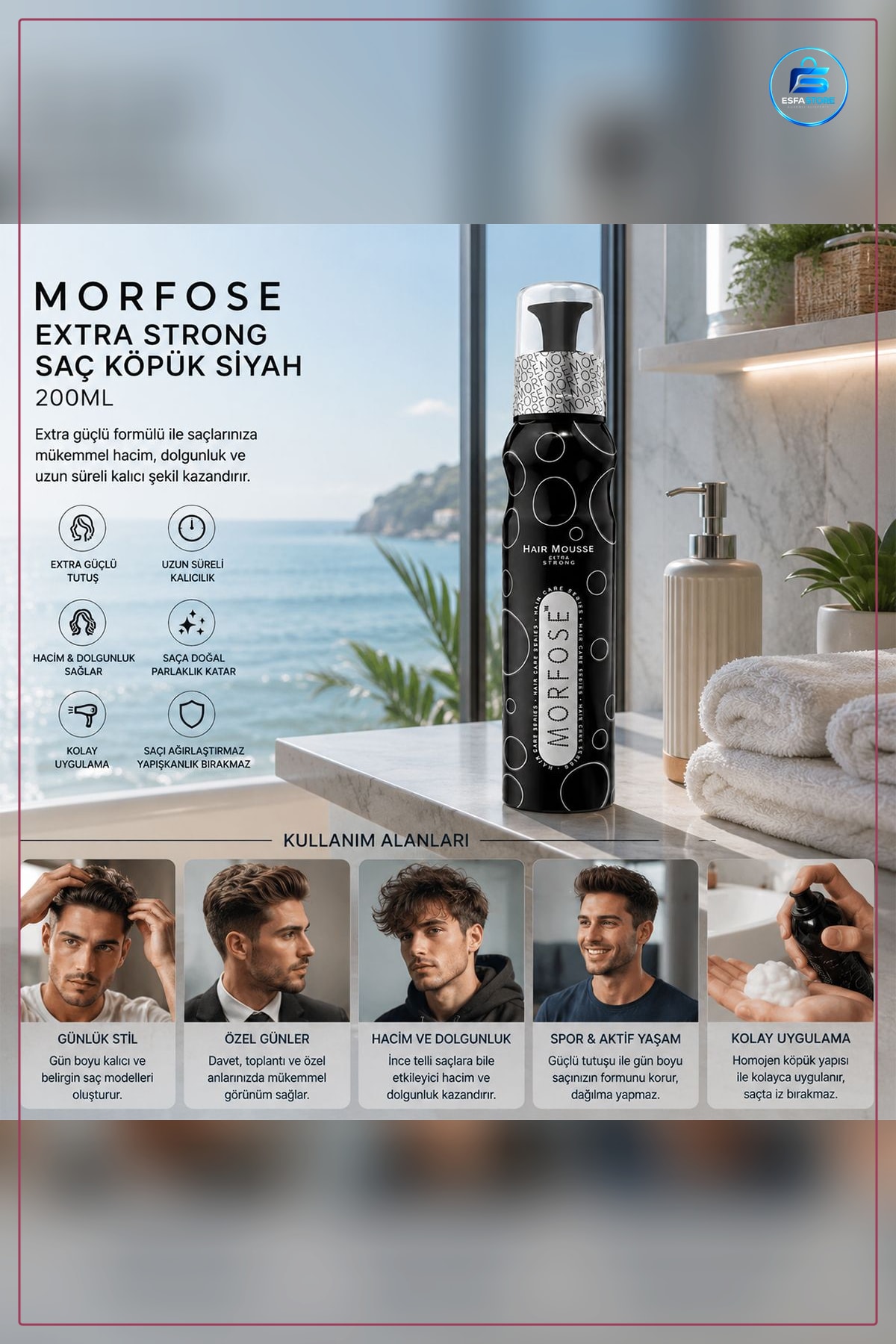 Saç Köpüğü Extra Strong Siyah Hacim ve Şekil Veren Gün Boyu Tutuş Şekillendirici Ürün