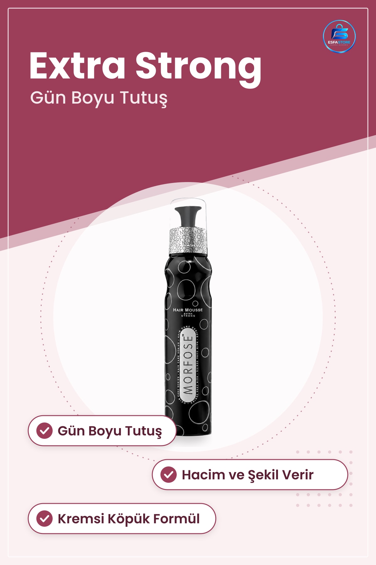 Saç Köpüğü Extra Strong Siyah Hacim ve Şekil Veren Gün Boyu Tutuş Şekillendirici Ürün