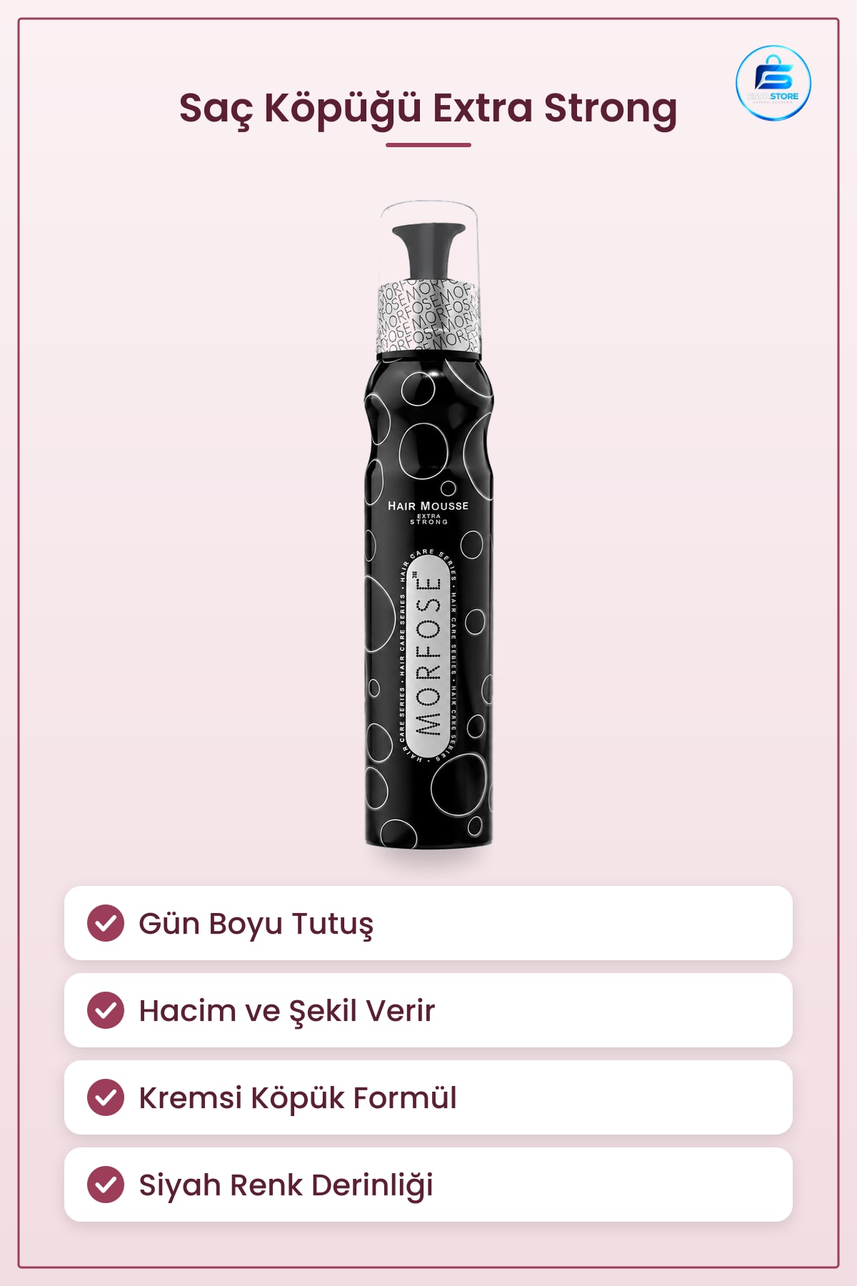 Saç Köpüğü Extra Strong Siyah Hacim ve Şekil Veren Gün Boyu Tutuş Şekillendirici Ürün