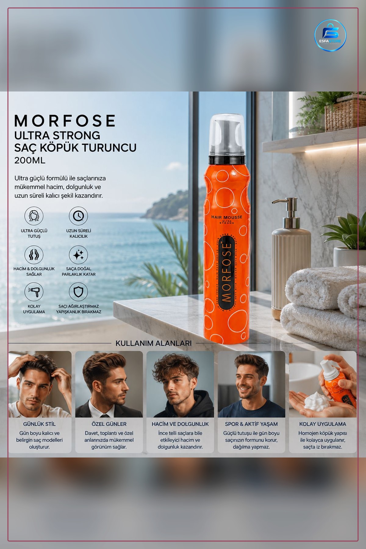 Saç Köpüğü Ultra Strong Turuncu 200 ml Güçlü Tutuş Hacim Şekillendirici Köpük Kolay Temizlenir