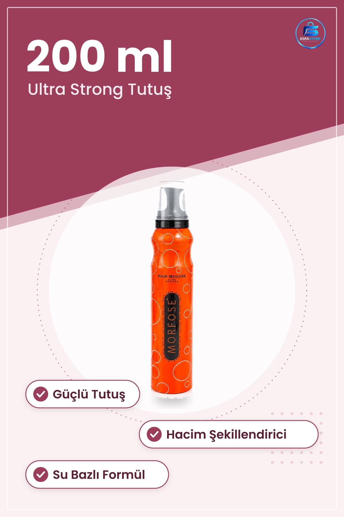 Saç Köpüğü Ultra Strong Turuncu 200 ml Güçlü Tutuş Hacim Şekillendirici Köpük Kolay Temizlenir