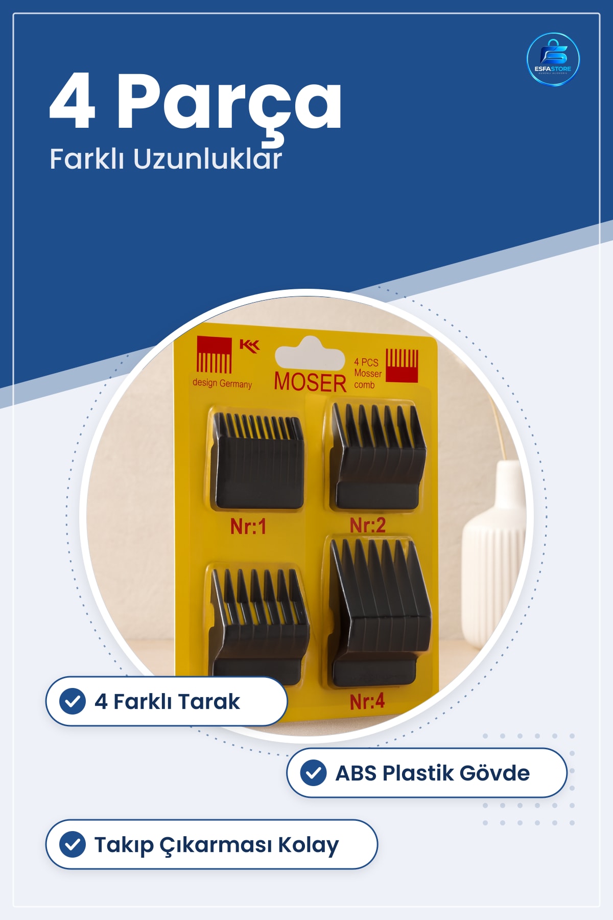 Makine Tarak Seti 4 Parça Saç Kesim Tarakları Farklı Uzunlukları ABS Plastik Ev ve Kuçör Kullanımı