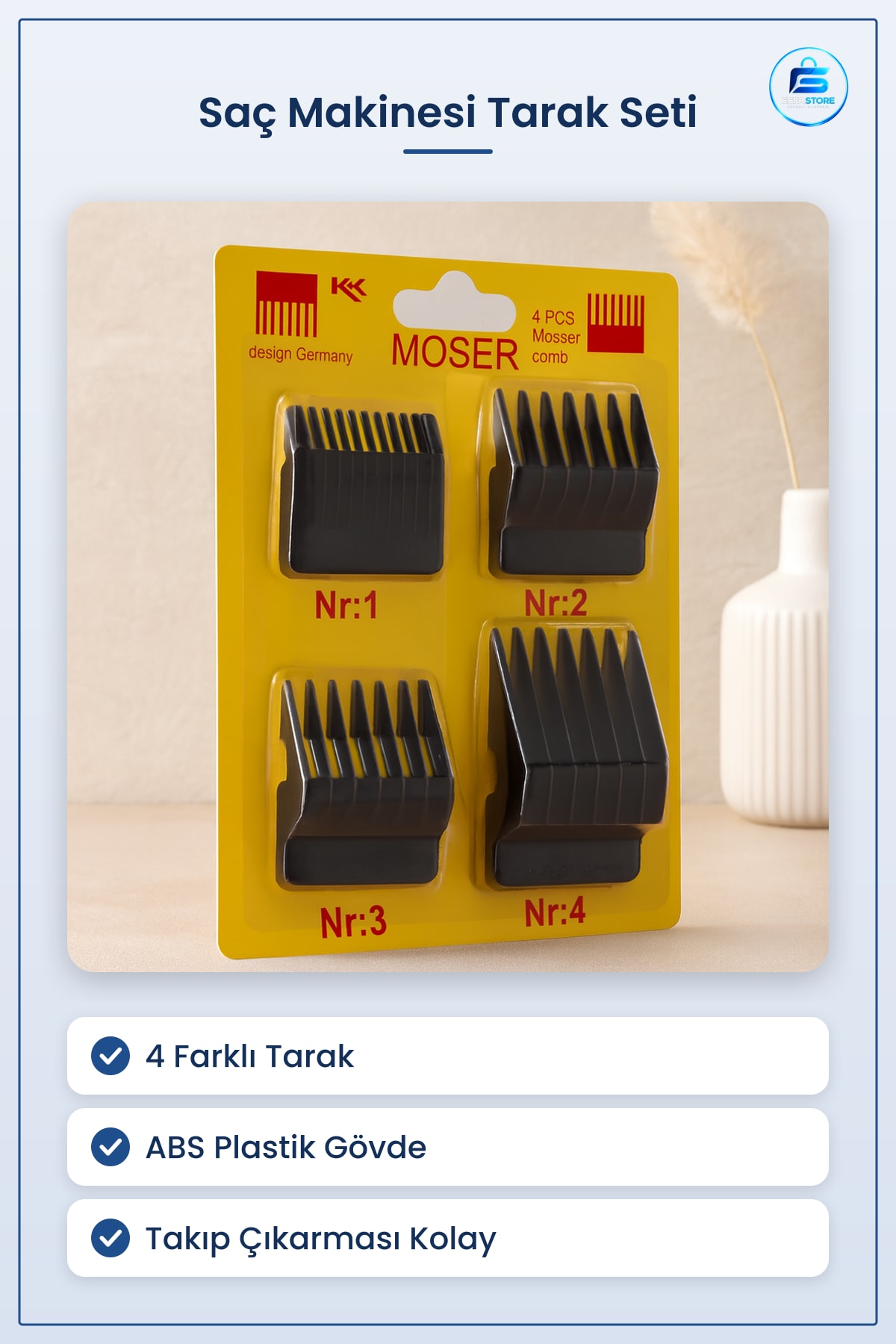 Makine Tarak Seti 4 Parça Saç Kesim Tarakları Farklı Uzunlukları ABS Plastik Ev ve Kuçör Kullanımı