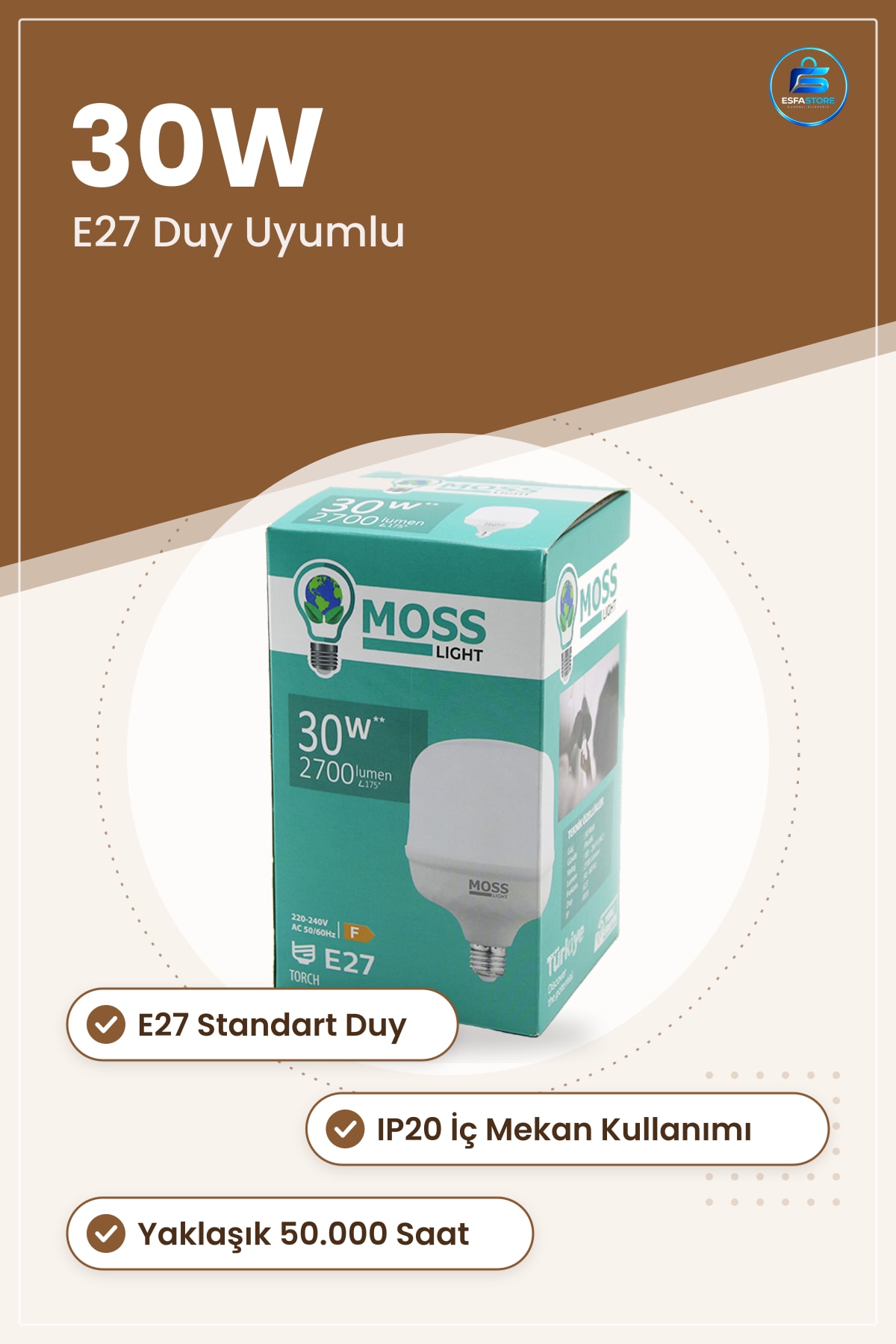 LED Ampul 30W E27 Lumen. Saat İç Mekan Aydınlatma Tavan Avize Aplik Masa Lambaı Kullanışlı