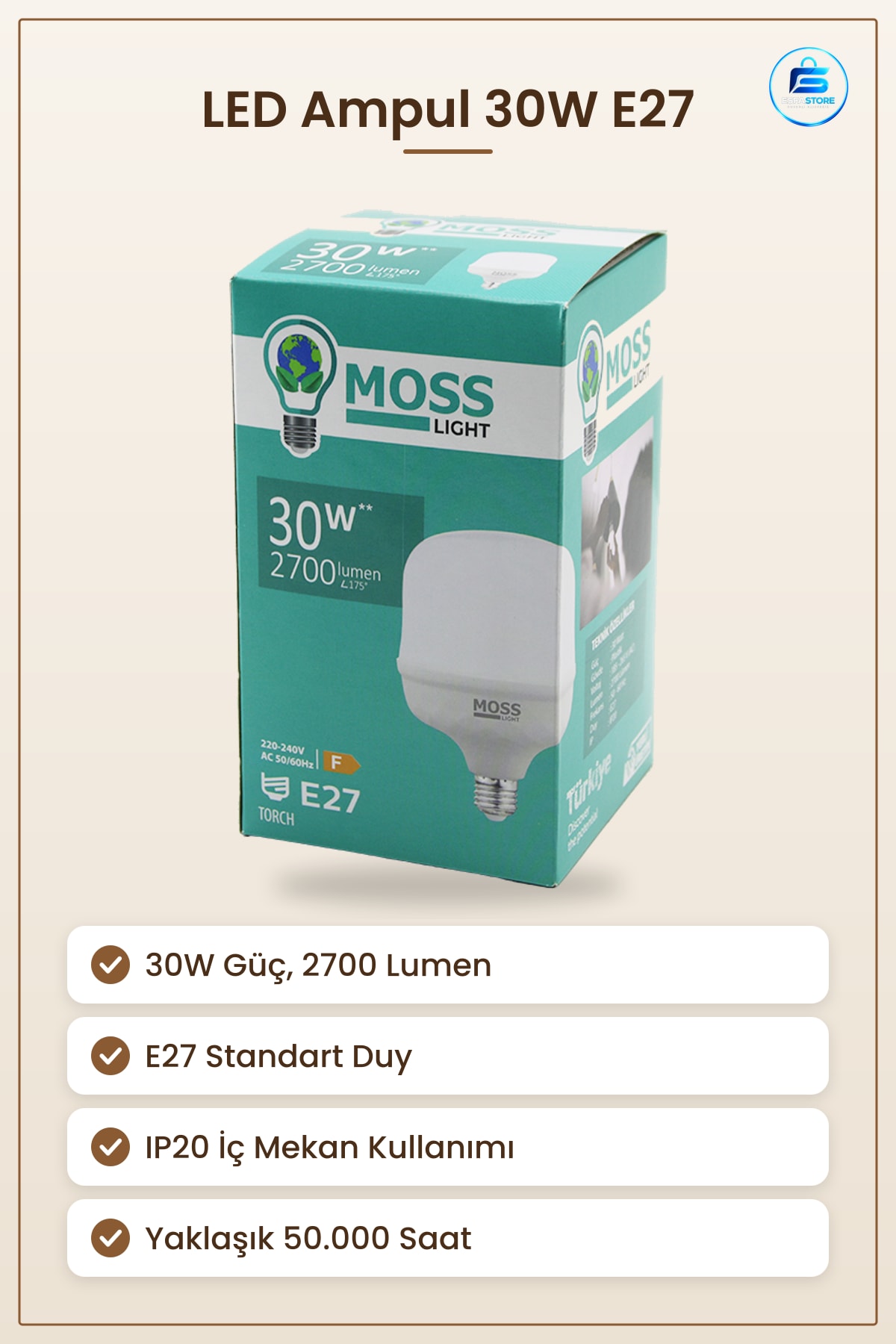 LED Ampul 30W E27 Lumen. Saat İç Mekan Aydınlatma Tavan Avize Aplik Masa Lambaı Kullanışlı