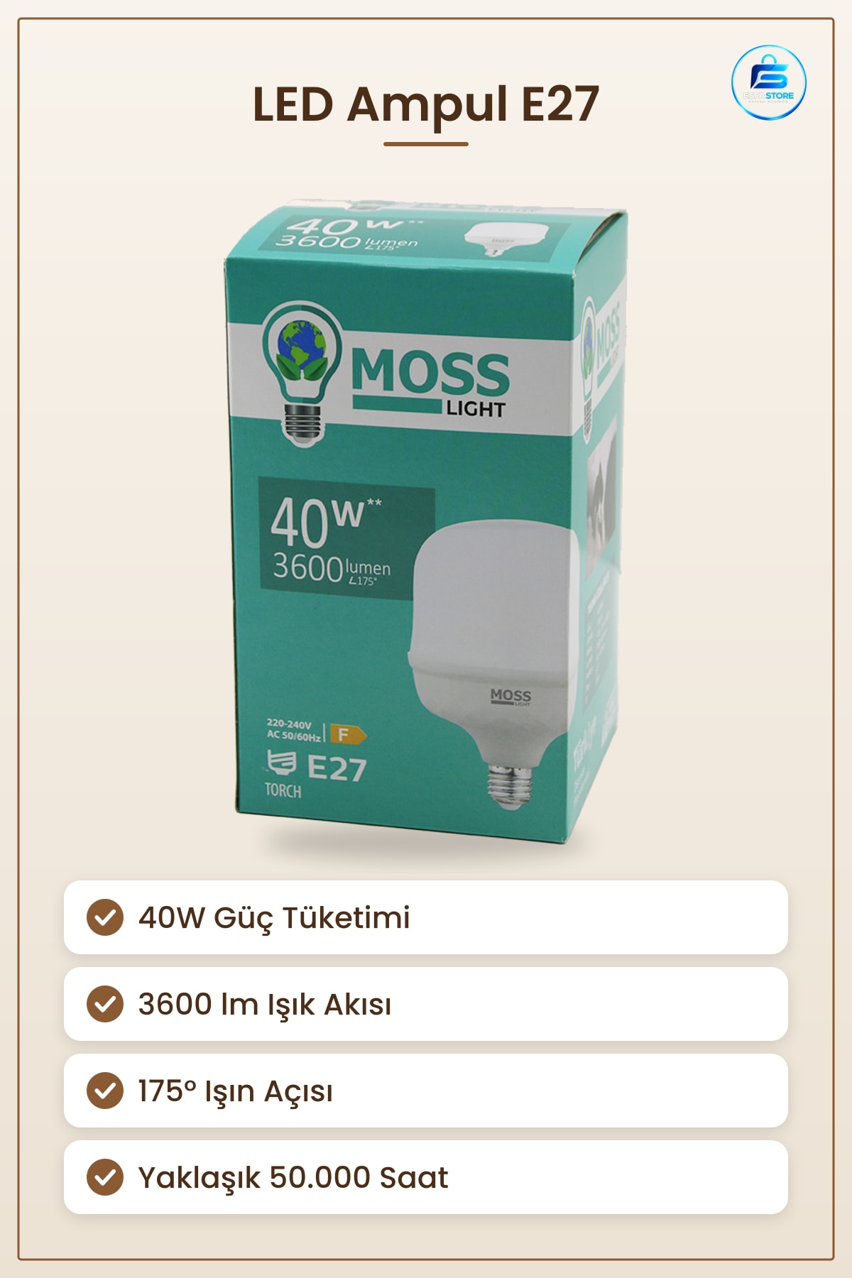LED Ampul 40W E27 lm. Saat Uzun Ömürlü Ev Ofis Mağaza İç Mekan Aydınlatma Kullanışlı