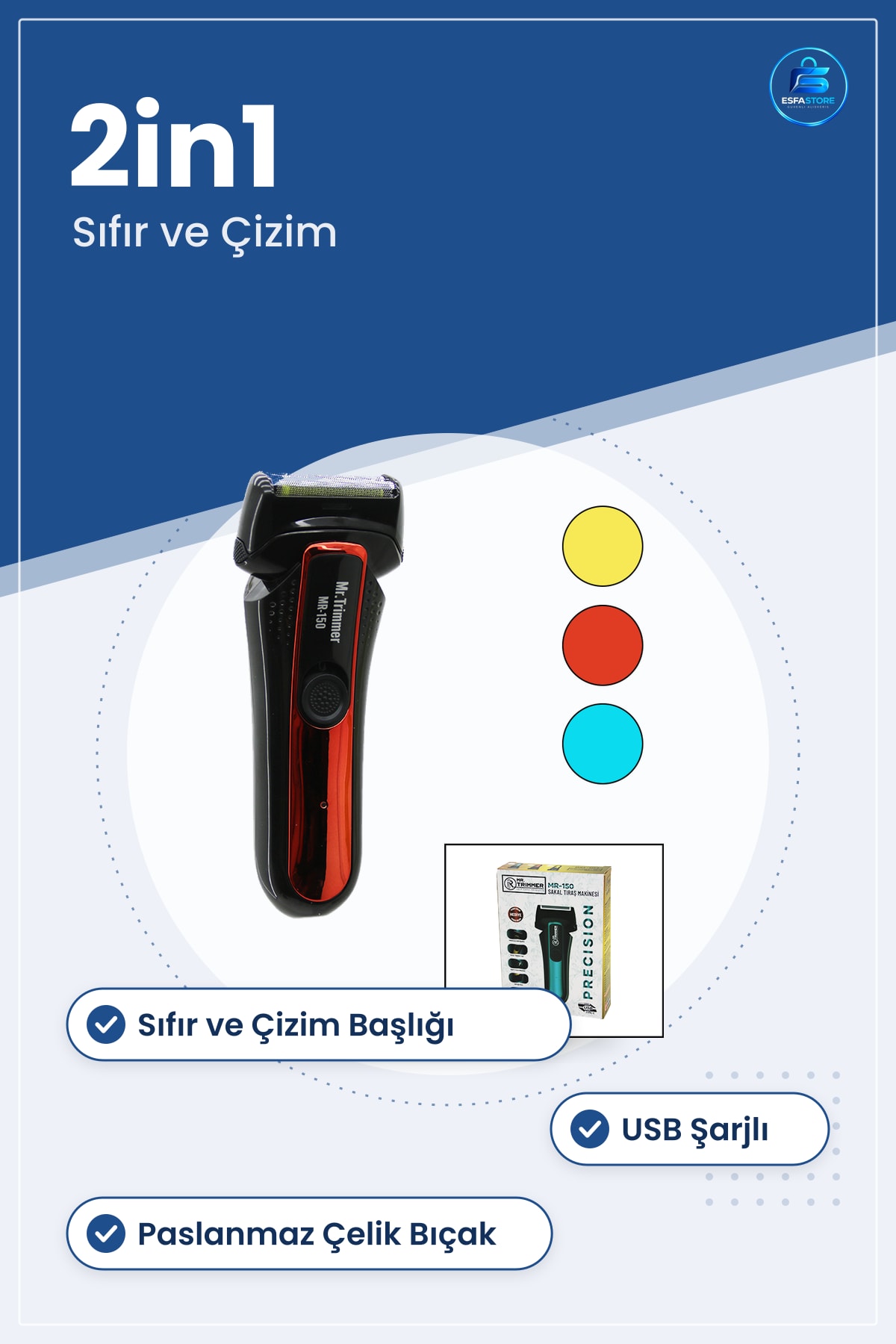 Sakal Tıraş Makinesi 2in1 USB Şarjlı Sıfır ve Çizim Başlıklı Hassas Kesim Kişisel Bakım Aleti