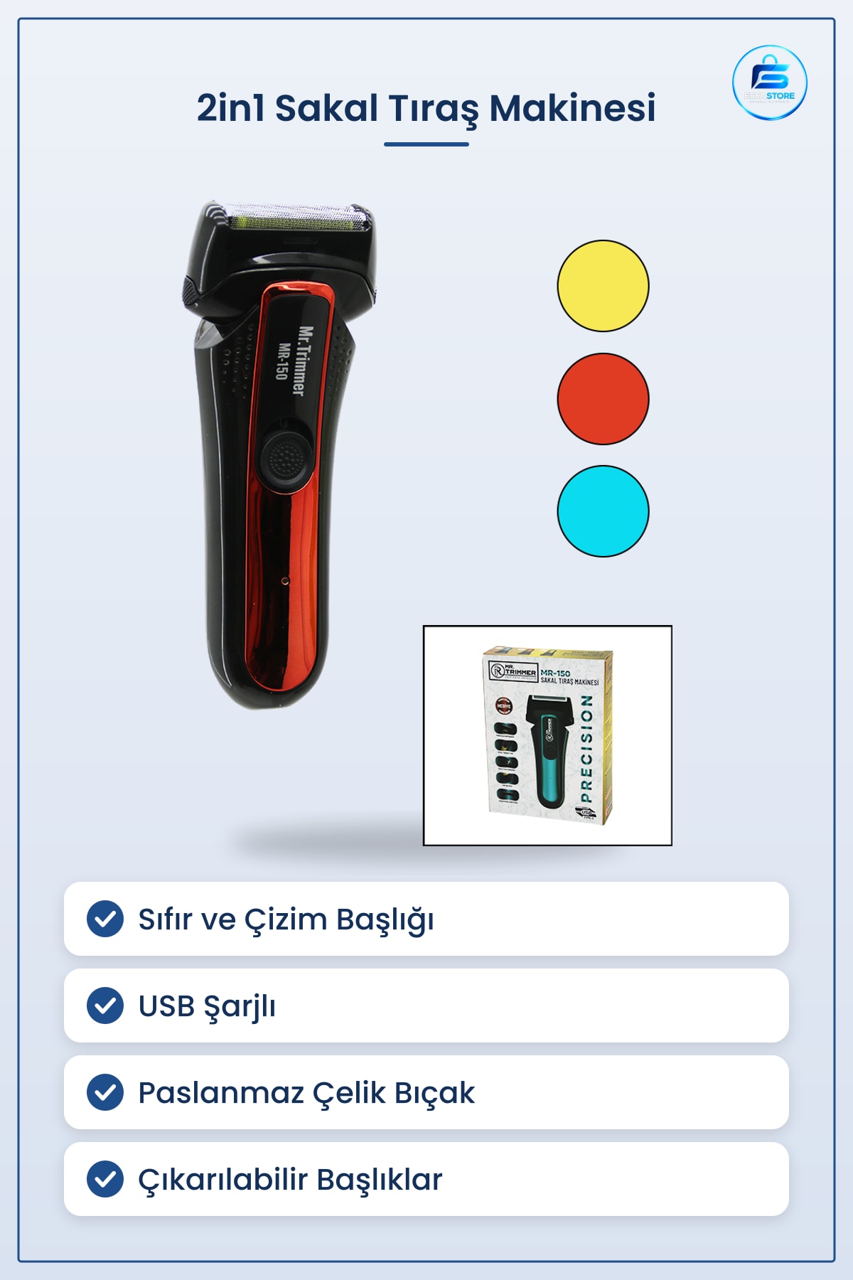 Sakal Tıraş Makinesi 2in1 USB Şarjlı Sıfır ve Çizim Başlıklı Hassas Kesim Kişisel Bakım Aleti