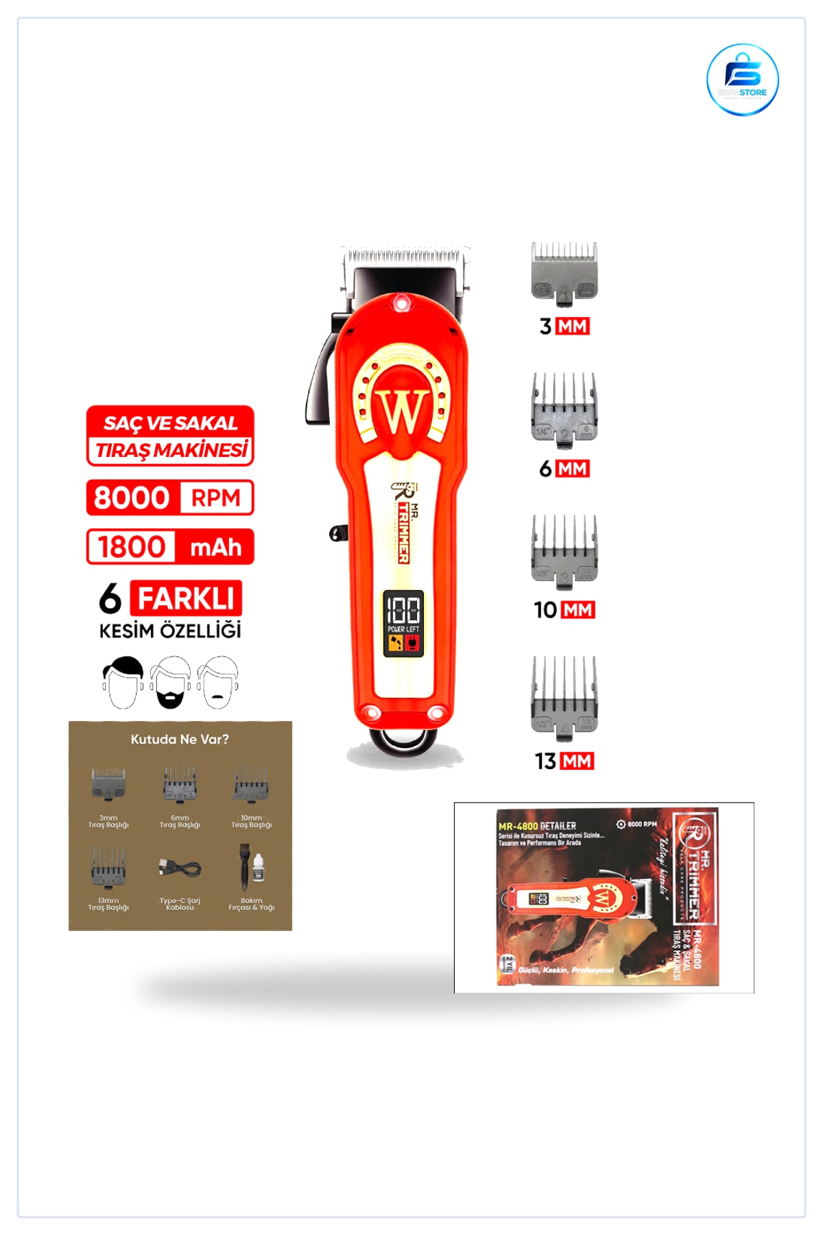 Saç Sakal Kesme Tıraş Makinesi Ayarlanabilir 0,1 ila 0,5 mm 6 Kesim Seviyesi RPM Şarjlı