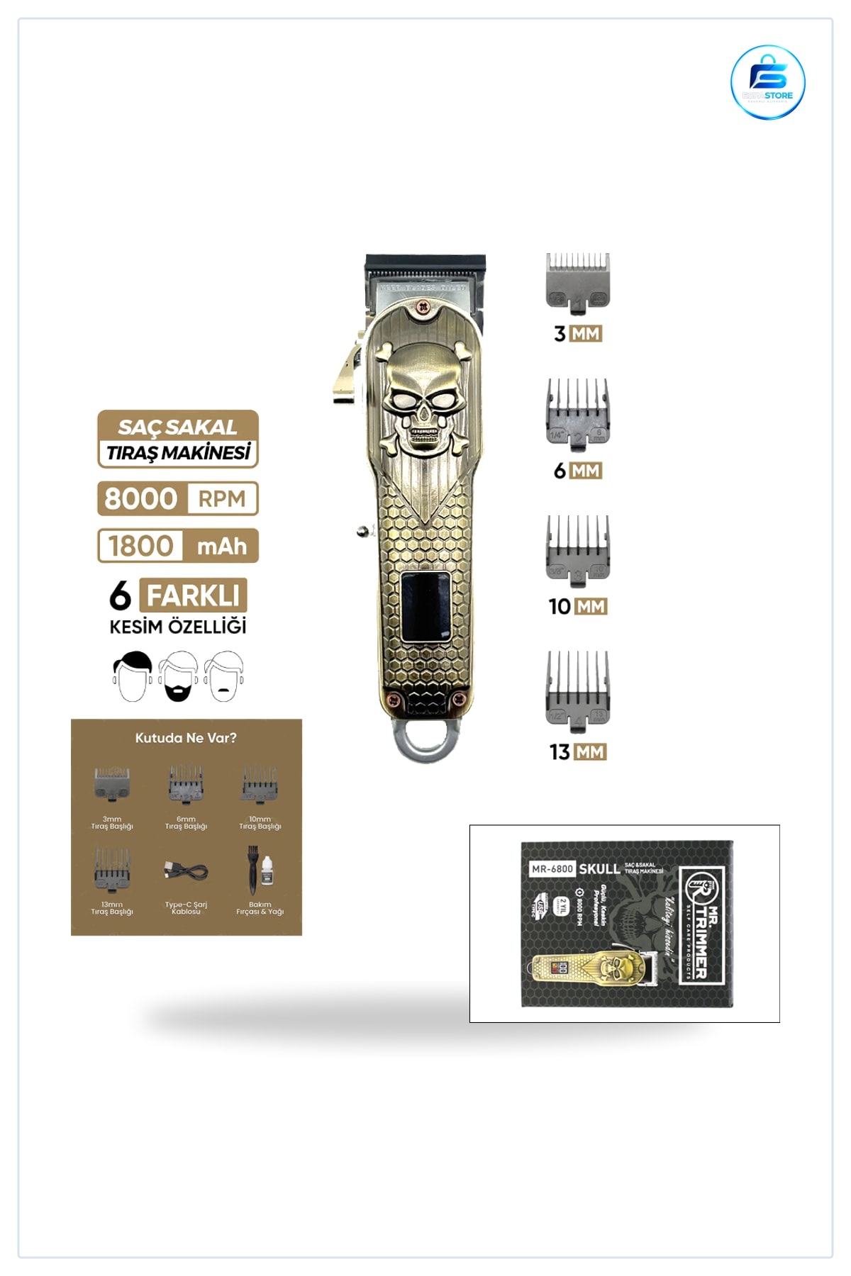 Saç Sakal Tıraş Makinesi 0,1 ile 0,5 mm Ayarlı Bıçak RPM 6 Kademeli Hassas Kesim