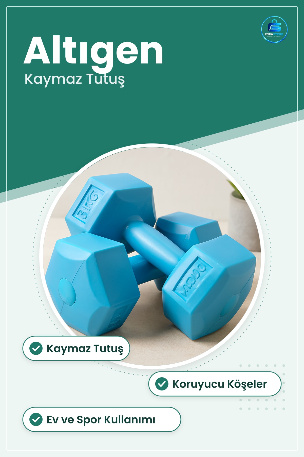Plastik Köşeli Dambıl Altıgen Kaymaz Tutuşlı Ağırlık Kuvvet Antrenmanı Ev Spor Fitness Egzersiz