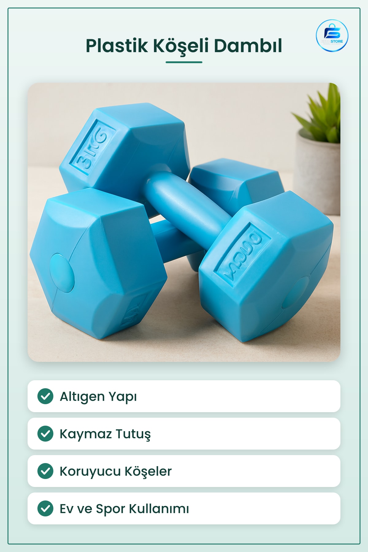 Plastik Köşeli Dambıl Altıgen Kaymaz Tutuşlı Ağırlık Kuvvet Antrenmanı Ev Spor Fitness Egzersiz
