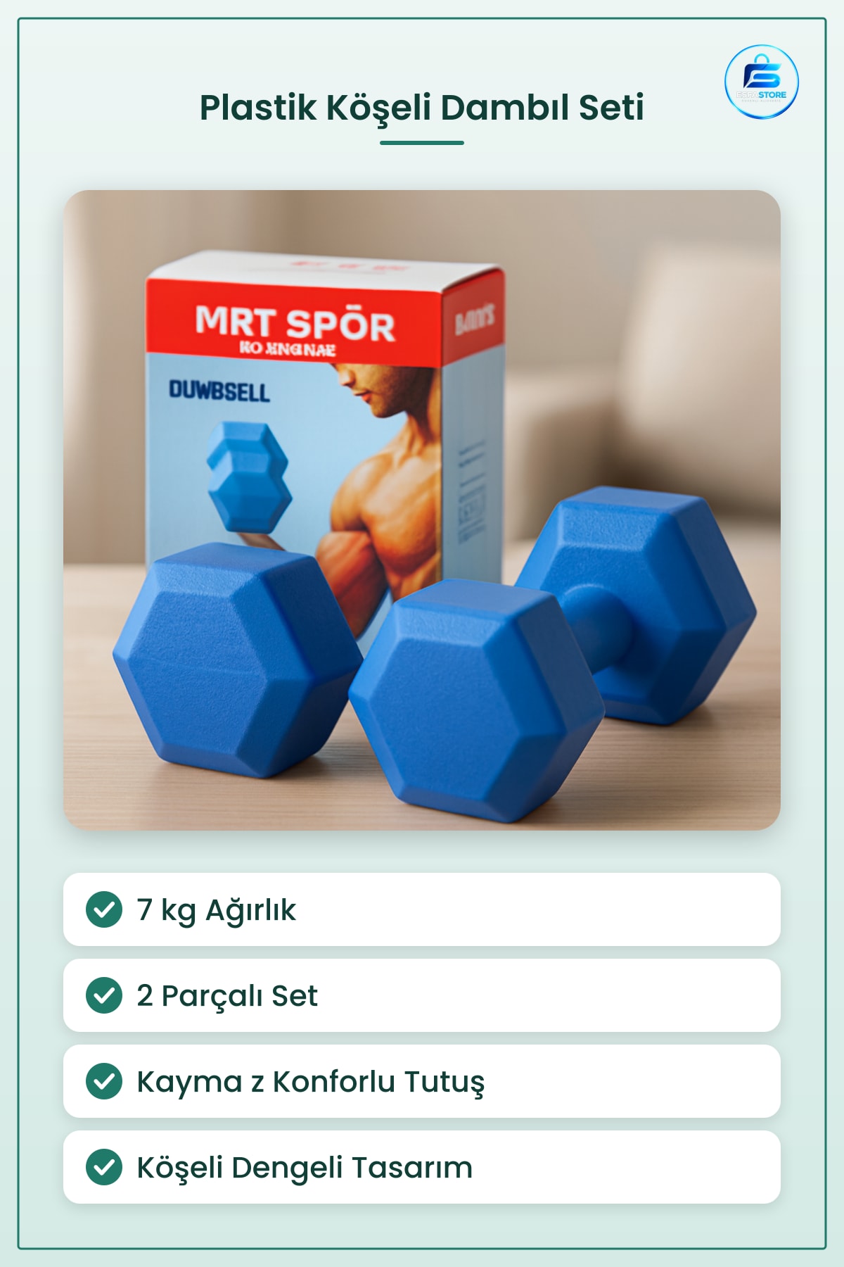 Dambıl Seti 7 kg Plastik Köşeli 2 Parça Ev Spor Salonu Antrenman Kas Tonlama Fitness