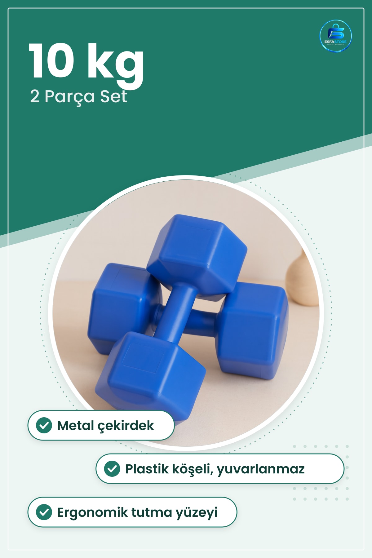 Dambıl Seti 10 kg Plastik Köşeli 2 Parça Metal Çekirdek Ev Antrenmanı Fitness Yuvarlanmaz