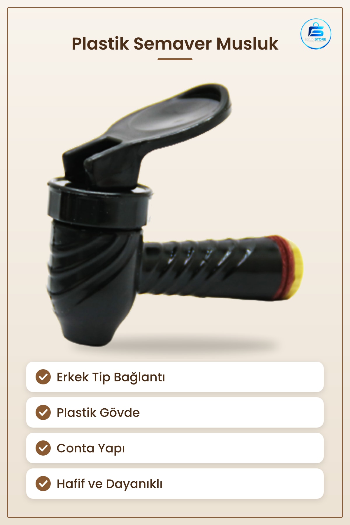 Semaver Musluk Plastik Erkek Tip Yedek Parça Kontrol Sağlam Hafif Sarı Bağlantı Çaylık Sistemi