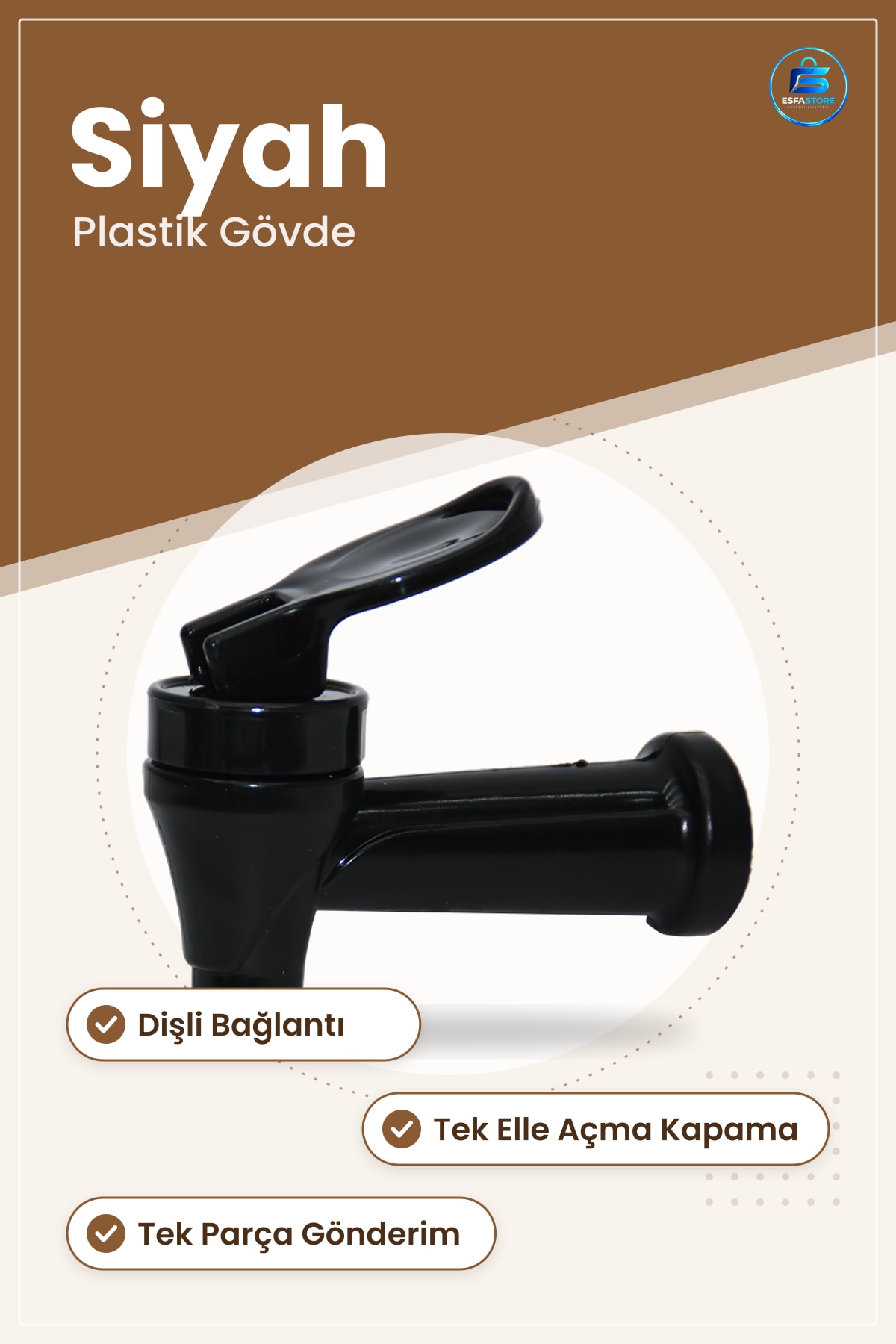 Semaver Musluğu Dişli Plastik Siyah Çaydanlık Yedek Parça Aksesuar Tek Elle Açma Kapama