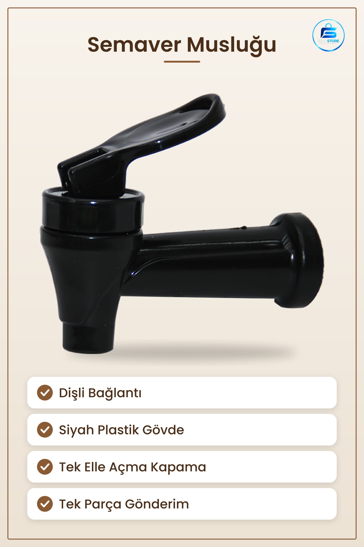 Semaver Musluğu Dişli Plastik Siyah Çaydanlık Yedek Parça Aksesuar Tek Elle Açma Kapama