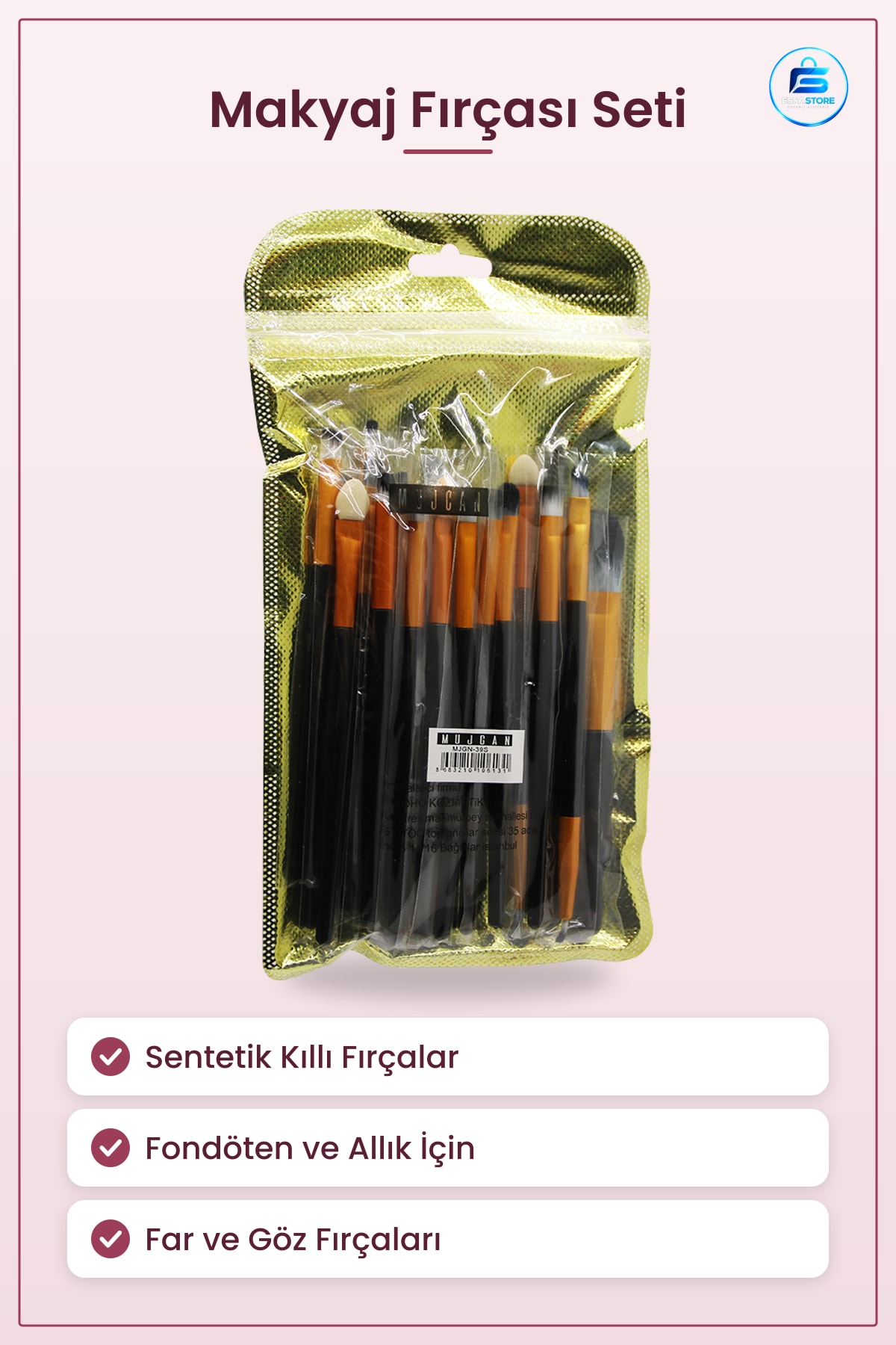 Makyaj Fırçası Seti Siyah Sentetik Kıllı Profesyonel Fondöten Allık ve Far Fırçaları Kozmetik