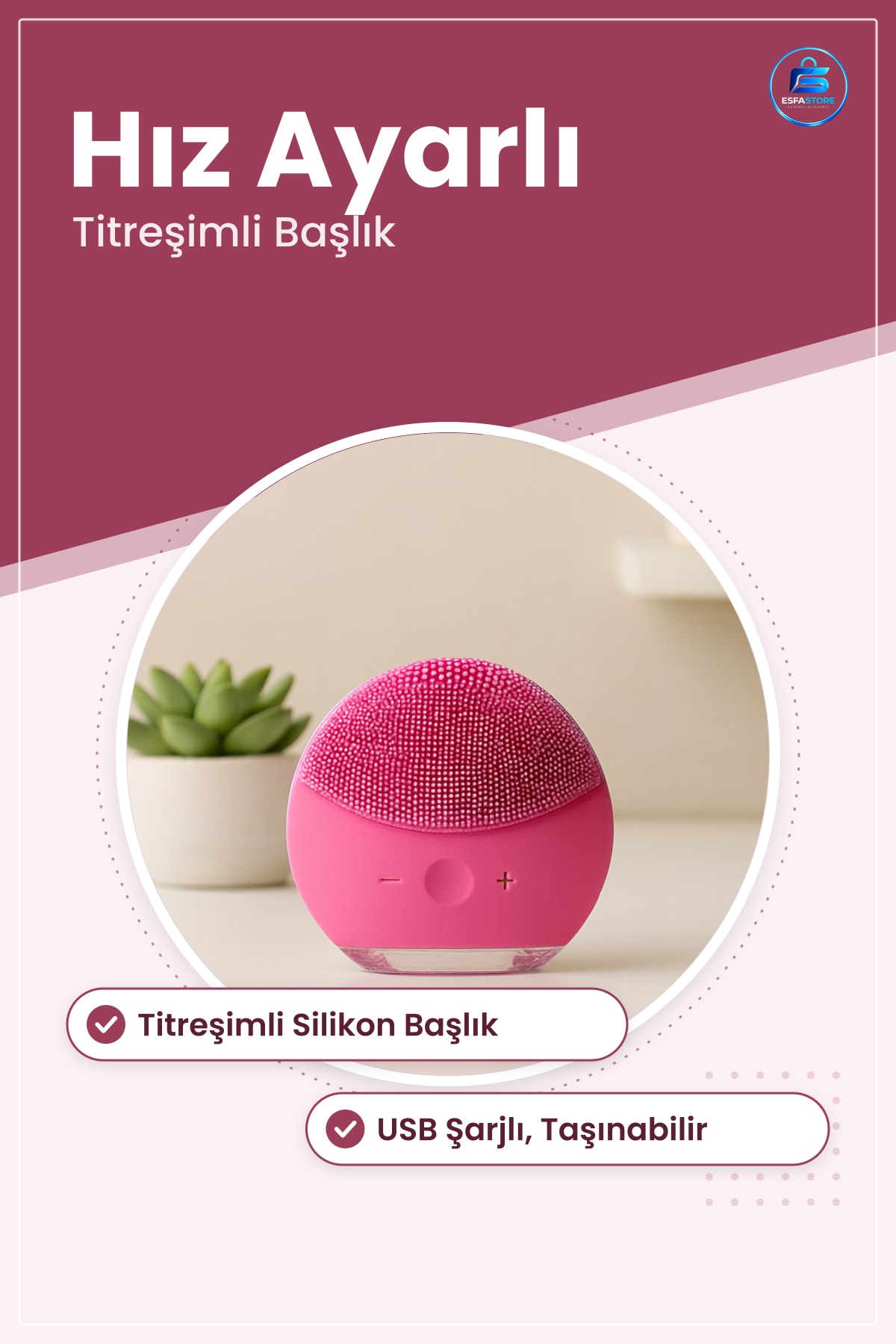 Yüz Temizleme Cihazı Titreşimli USB Şarjlı Silikon Başlıklı Hız Ayarlı Taşınabilir Cilt Bakım Aleti