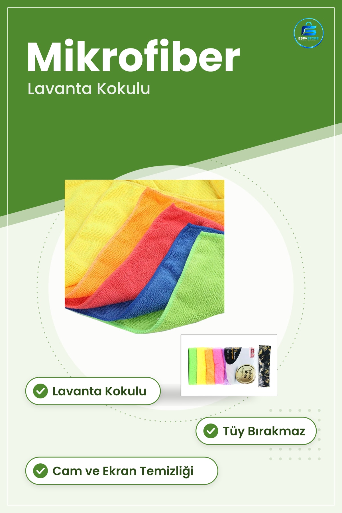 Lavanta Kokulu Mikrofiber Temizlik Bezi Cam Mobilya Mutfak ve Ekran Temizliğinde Tüy Bırakmaz