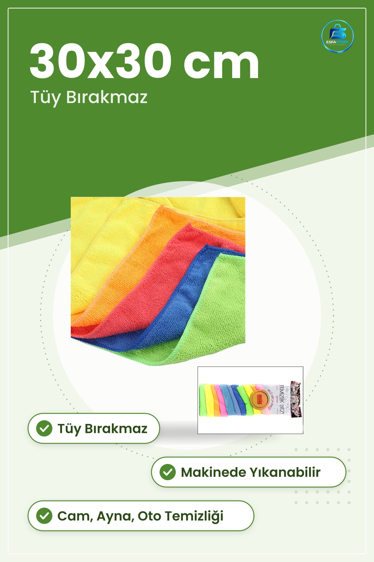 Mikrofiber Temizlik Bezi 30x30 cm Cam Ayna Mutfak Oto Yıkanabilir Tüy Bırakmaz Yüzey Temizleme