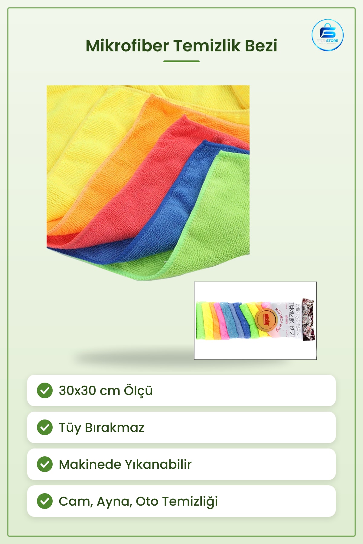 Mikrofiber Temizlik Bezi 30x30 cm Cam Ayna Mutfak Oto Yıkanabilir Tüy Bırakmaz Yüzey Temizleme