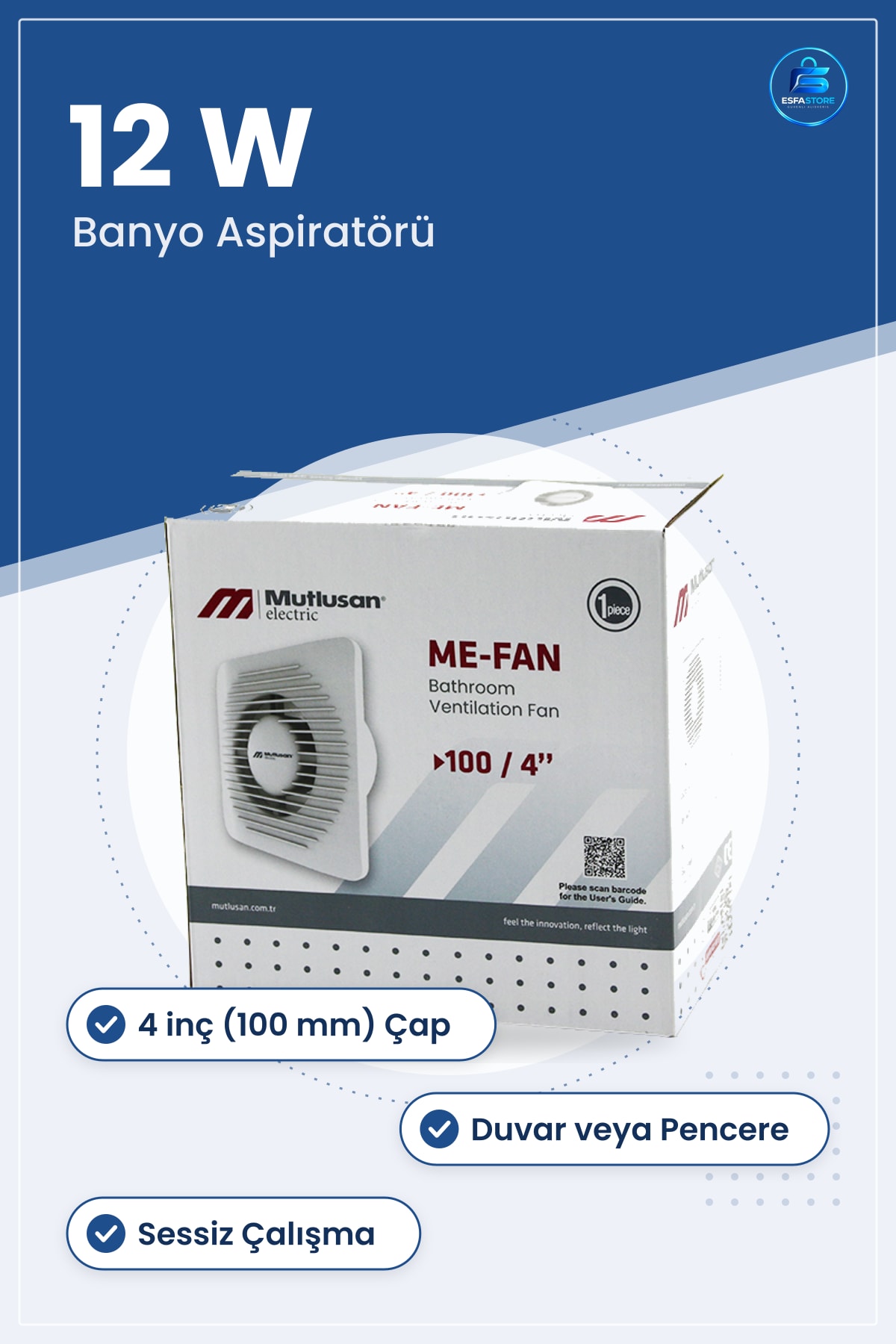 Banyo Tuvalet Havalandırma Aspiratörü 4 inç 12W m³/h Sessiz Duvar Pencere Montaj