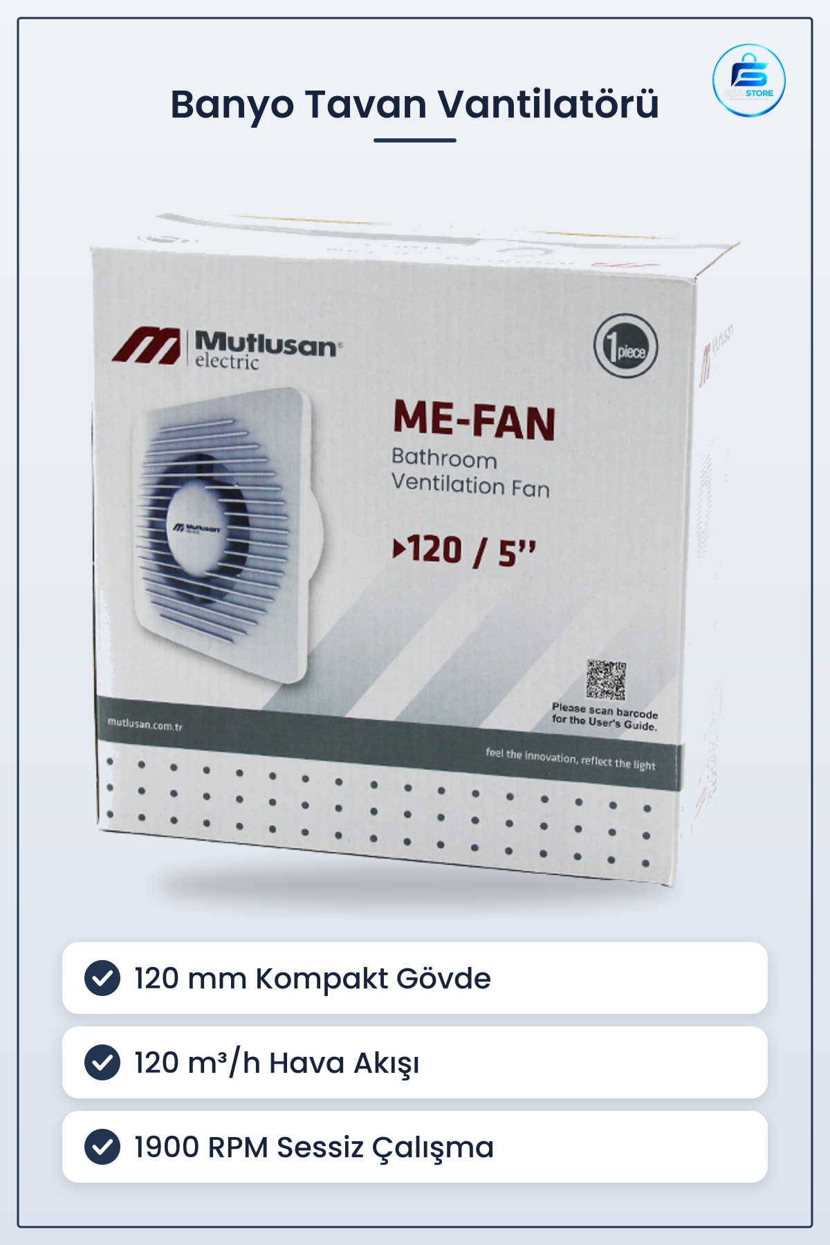 Tavan Vantilatörü 120 mm Banyo Tuvalet Aspiratörü 15W m³/h Sessiz Havalandırma Fanı Kompakt