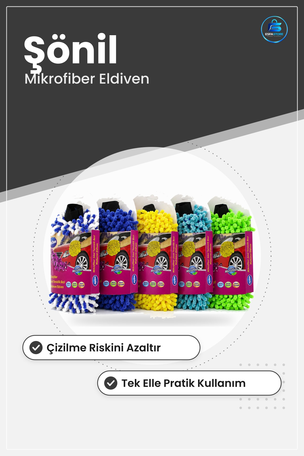 Mikrofiber Şönil Oto Yıkama Bez ve Sünger Eldiveni Çizik Yapmayan Araç Temizlik Yüksek Emicilik