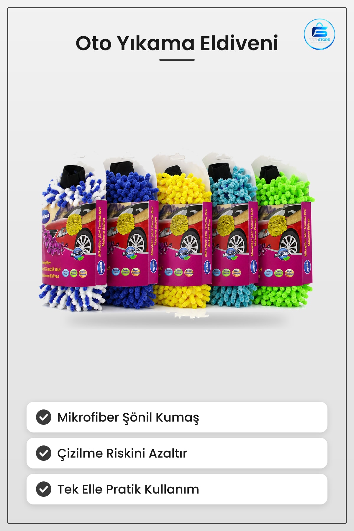 Mikrofiber Şönil Oto Yıkama Bez ve Sünger Eldiveni Çizik Yapmayan Araç Temizlik Yüksek Emicilik