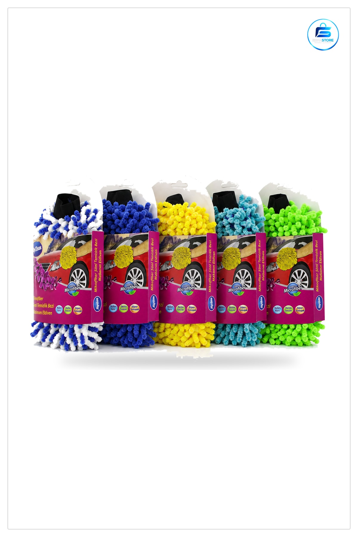 Mikrofiber Şönil Oto Yıkama Bez ve Sünger Eldiveni Çizik Yapmayan Araç Temizlik Yüksek Emicilik