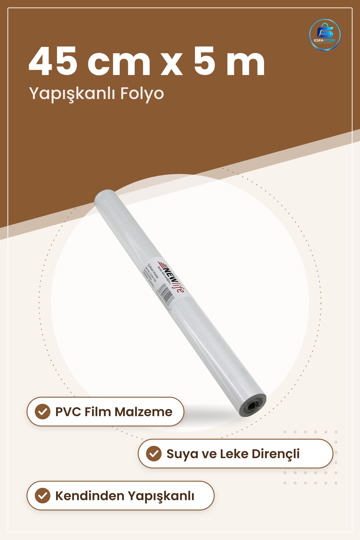 Yapışkanlı Folyo Sticker 45 cm x 5 m Tezgah Üstü Mutfak Dolap Kaplama PVC Suya ve Leke ye Dirençli