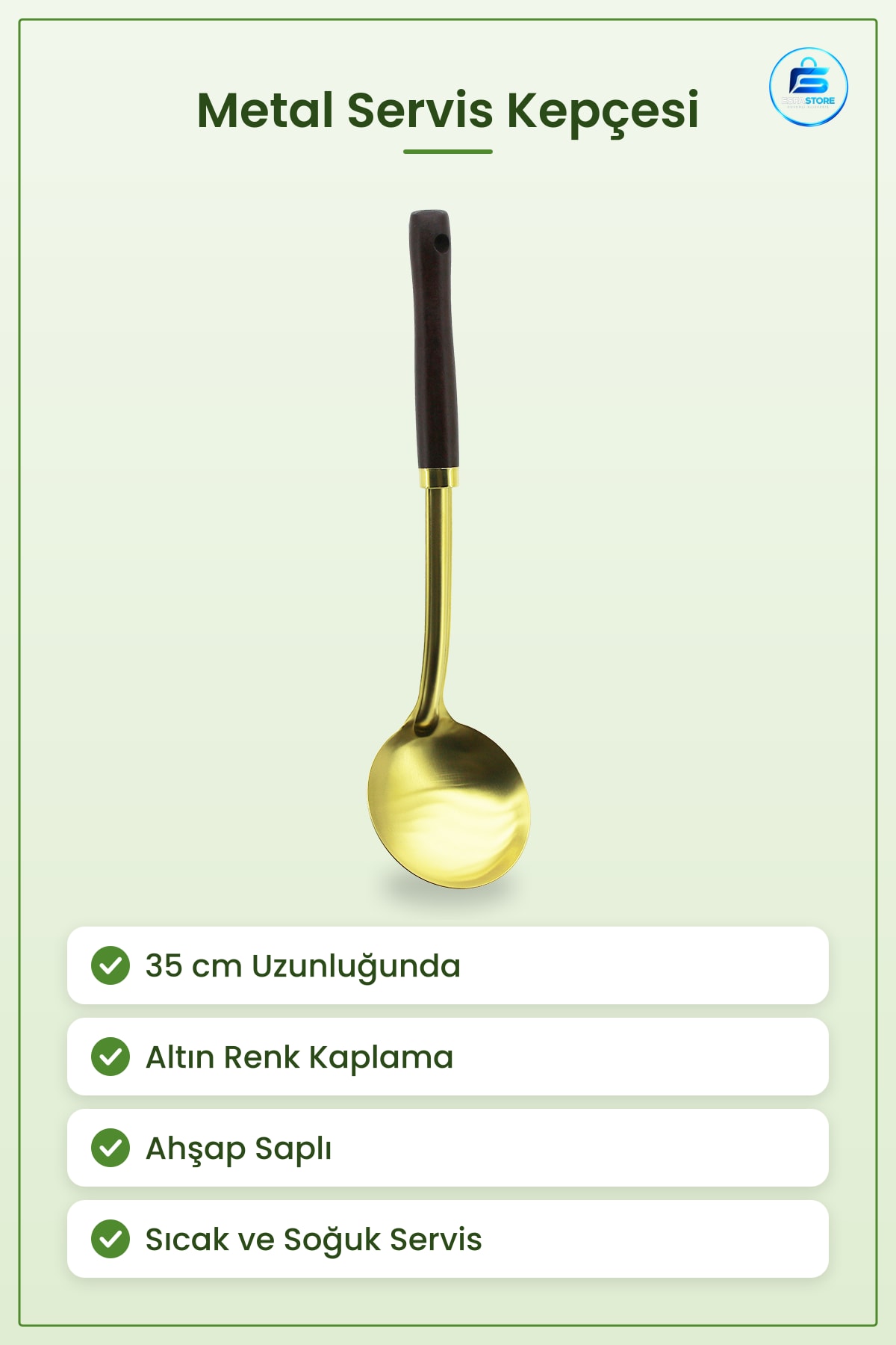 Metal Servis Kepçesi 35cm Altın Ahşap Saplı Mutfak Pişirme Sarf Malzemesi Sıcak Soğuk Sunum