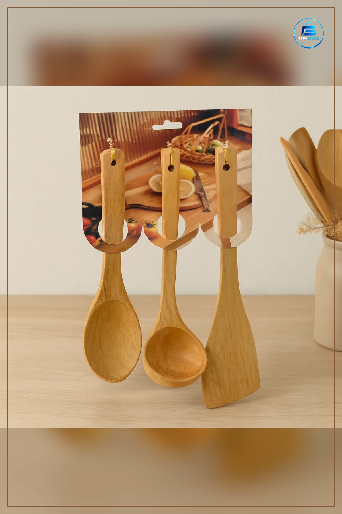 Bambu Ahşap Mutfak Servis Seti 3 Parça /32 cm Kaşık Kepçe Spatula Yemek Hazırlık