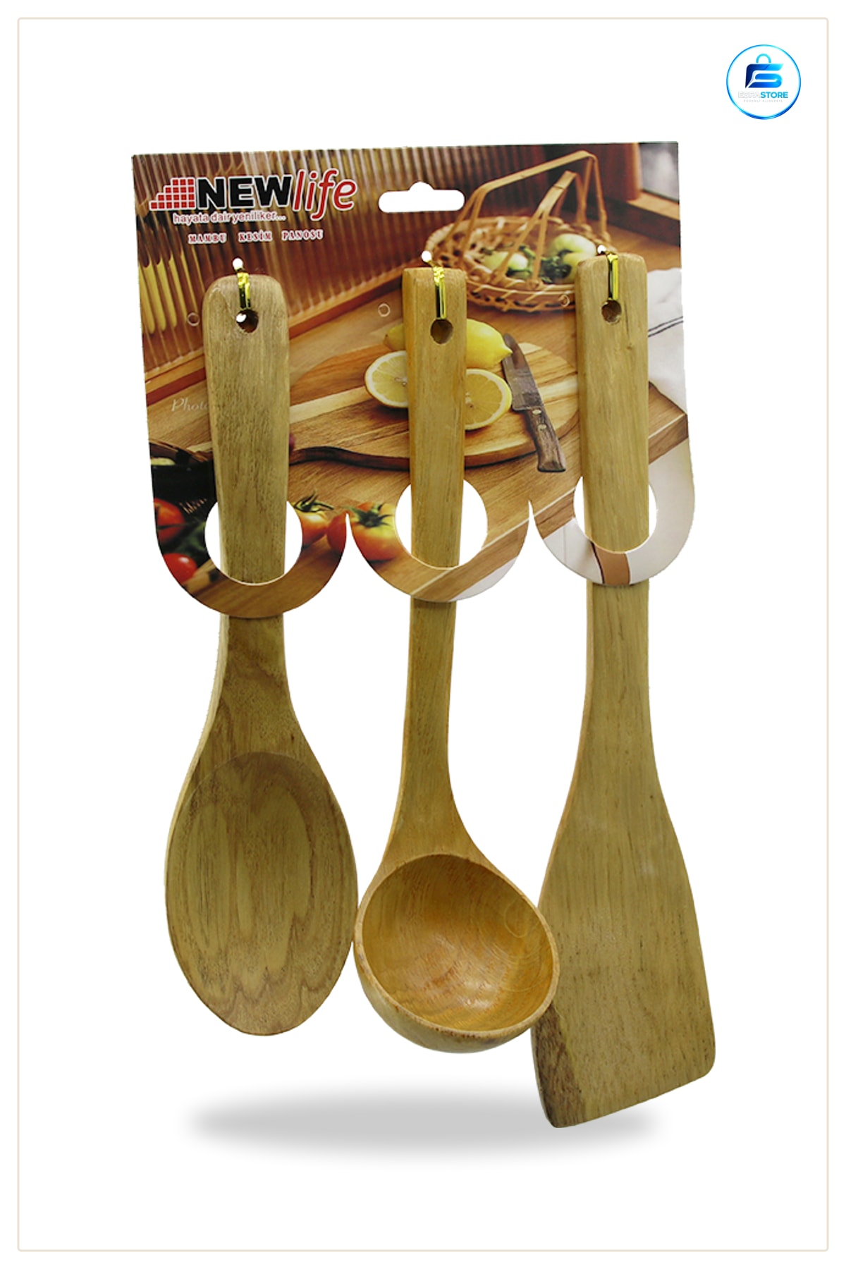 Bambu Ahşap Mutfak Servis Seti 3 Parça /32 cm Kaşık Kepçe Spatula Yemek Hazırlık
