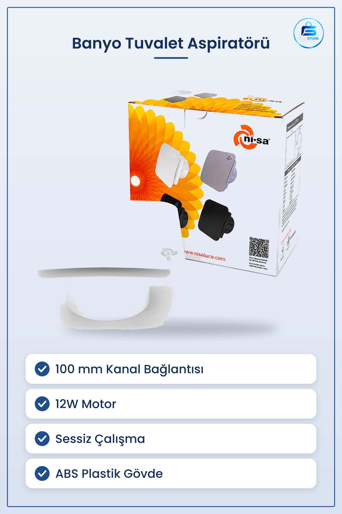 Banyo Tuvalet Aspiratörü 100 mm 12W Plastik Sessiz Havalandırma Vantilatör Nem Koku Giderici