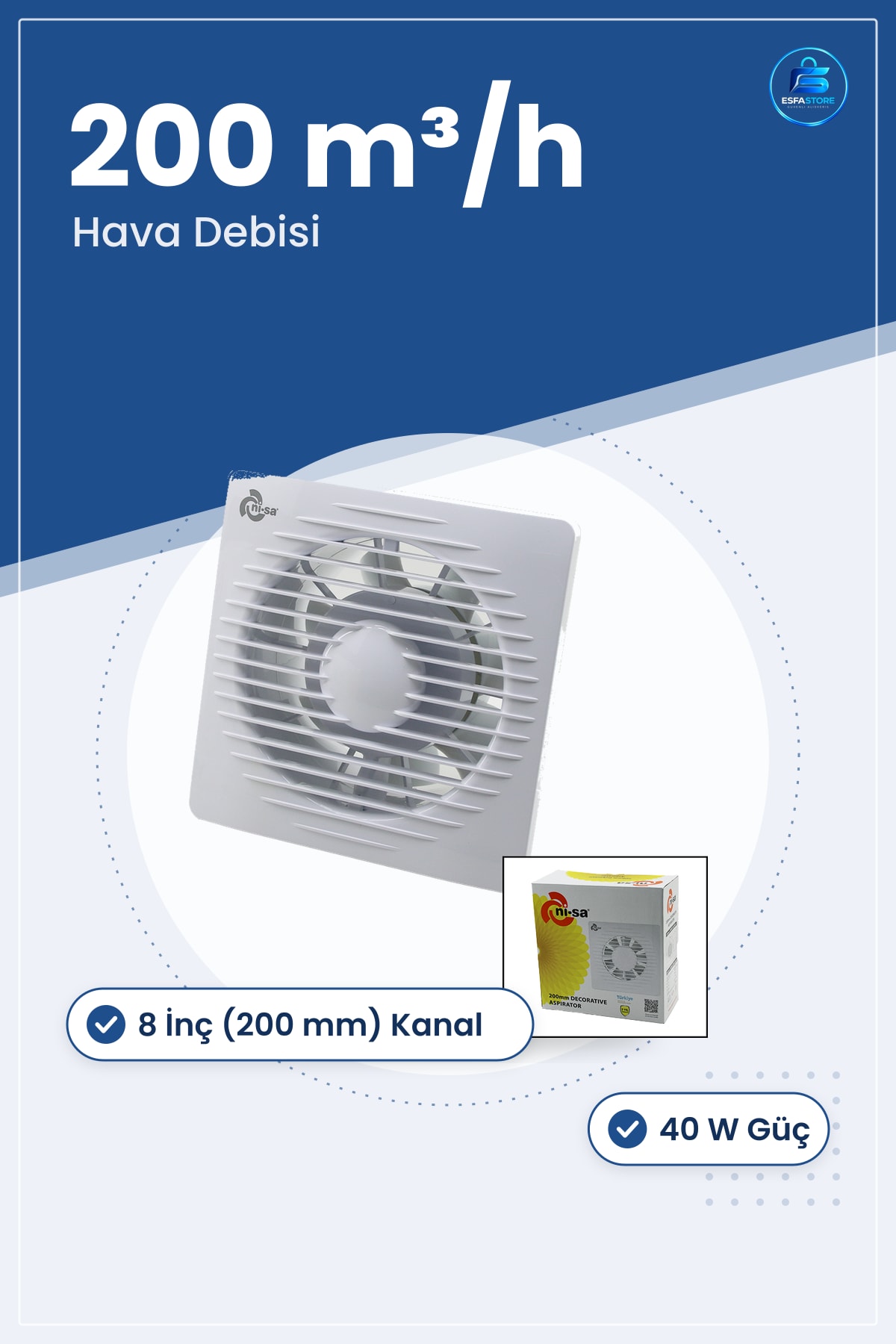 Banyo Tuvalet Havalandırma Aspiratörü 8 inç 200 mm m³/h 40W Nem Koku Tahliye Fan Mutfak Ev Kullanımı