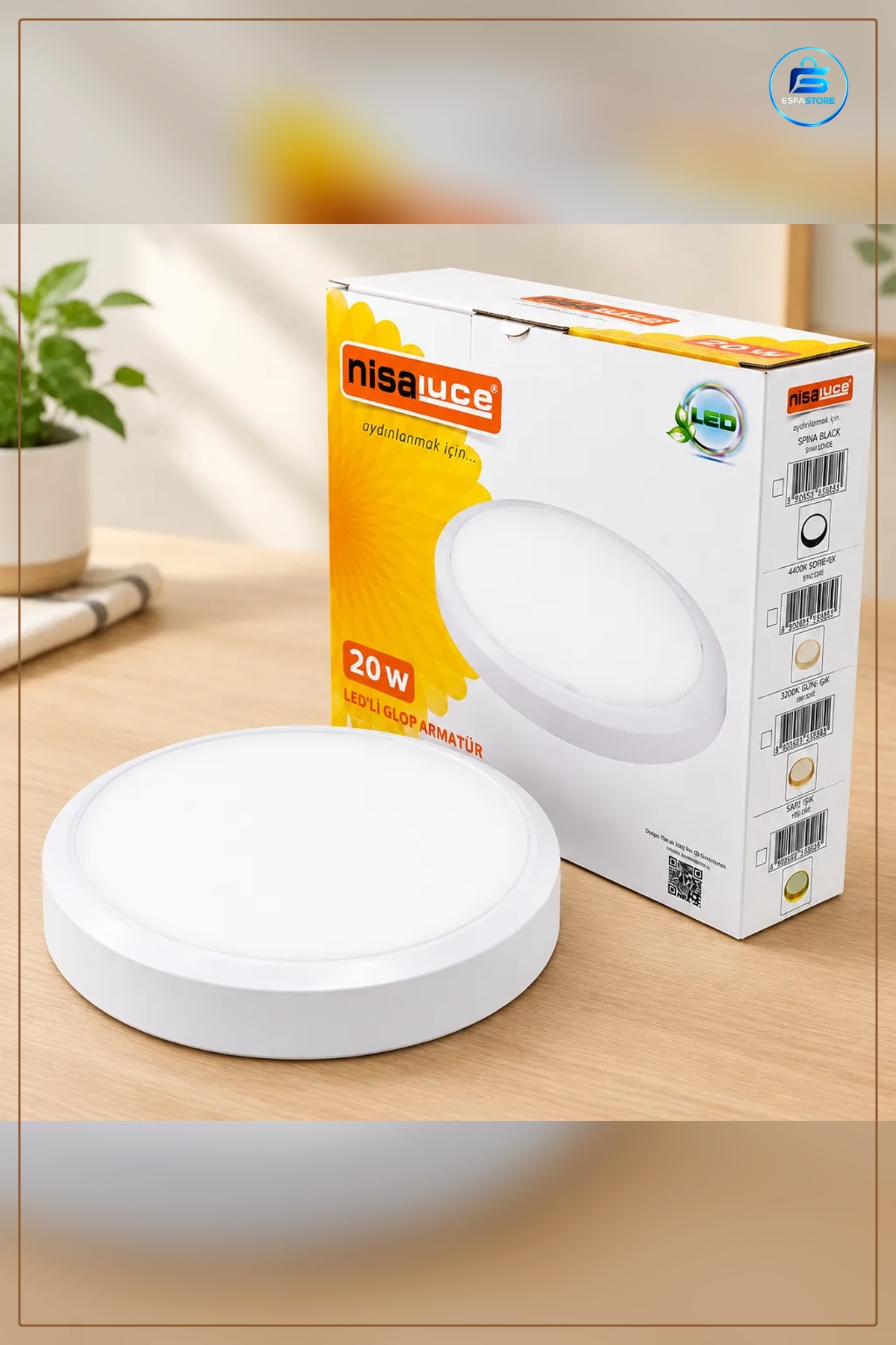 Armatür LED Sıva Üstü Yuvarlak 20W 6500K 1800lm Beyaz Metal Tavan Aydınlatma Ofis Koridor