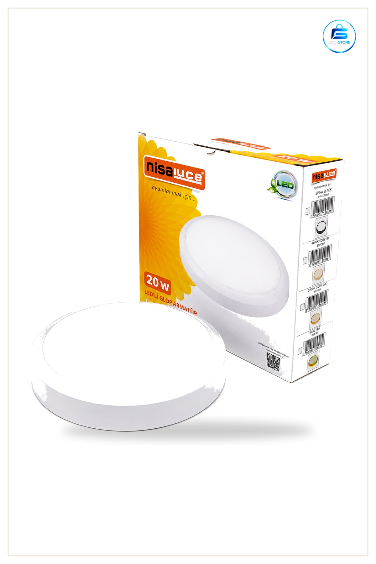 Armatür LED Sıva Üstü Yuvarlak 20W 6500K 1800lm Beyaz Metal Tavan Aydınlatma Ofis Koridor
