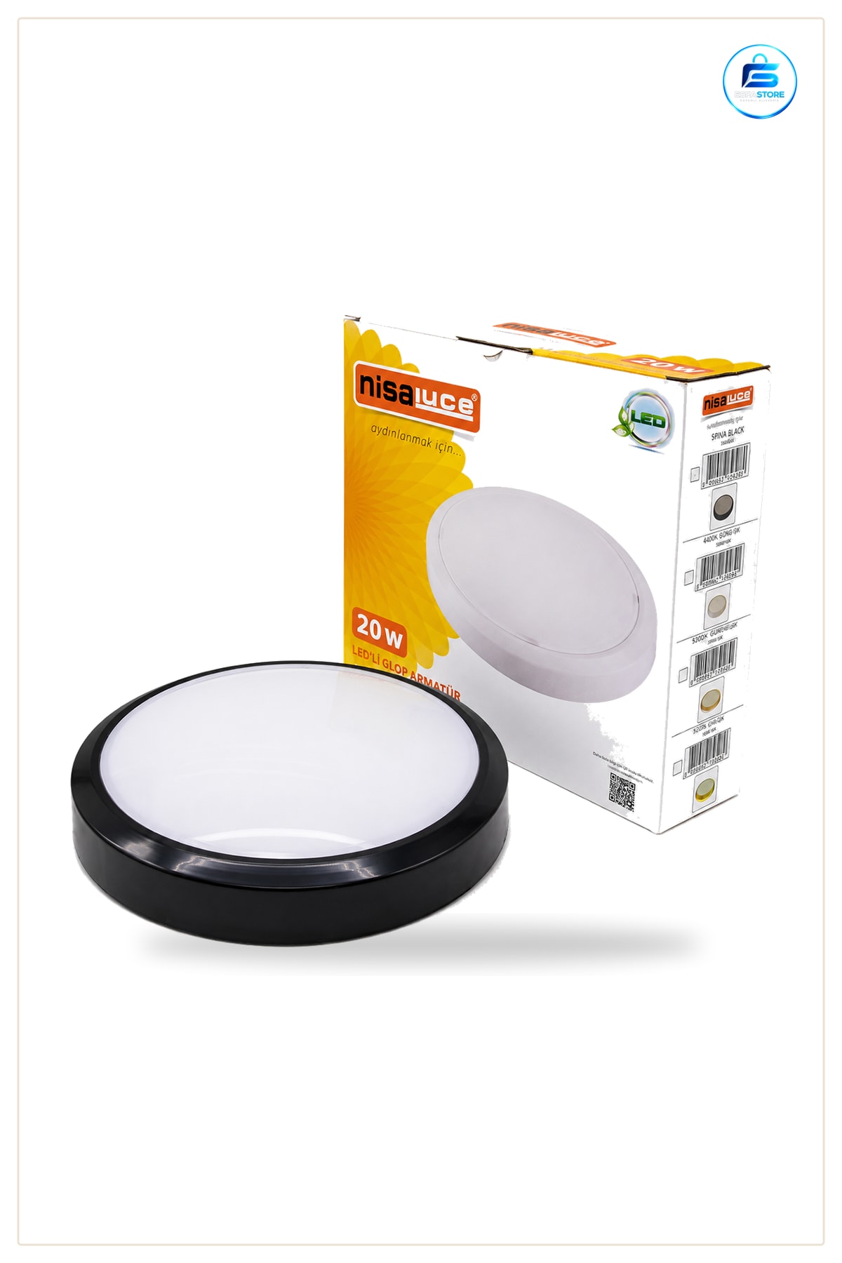 LED Glop Armatür 20W Sıva Üstü Yuvarlak Siyah 6500K 1800Lm IP20 Koridor Antre Ofis Aydınlatma