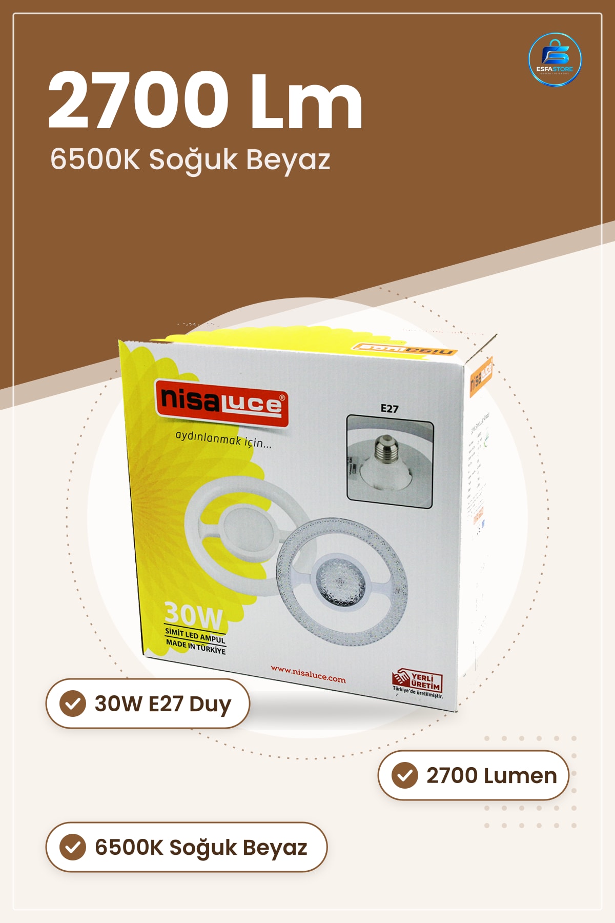 30W E27 LED Ampul 6500K 2700 Lumen Simit Model Mika Kristal Plastik Cam Ev Aydınlatma