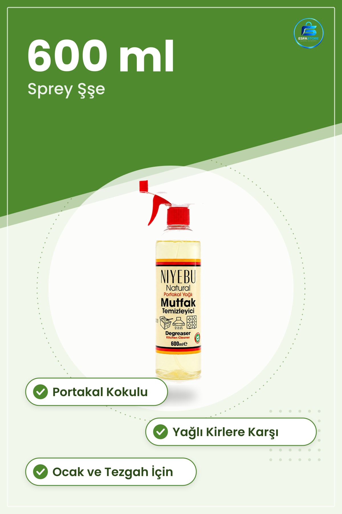 Portakal Kokulu Yağ Çözücü Mutfak Yüzey Temizleyici 600ml Sprey Ocak Tezgah ve Lavabo Çevresi