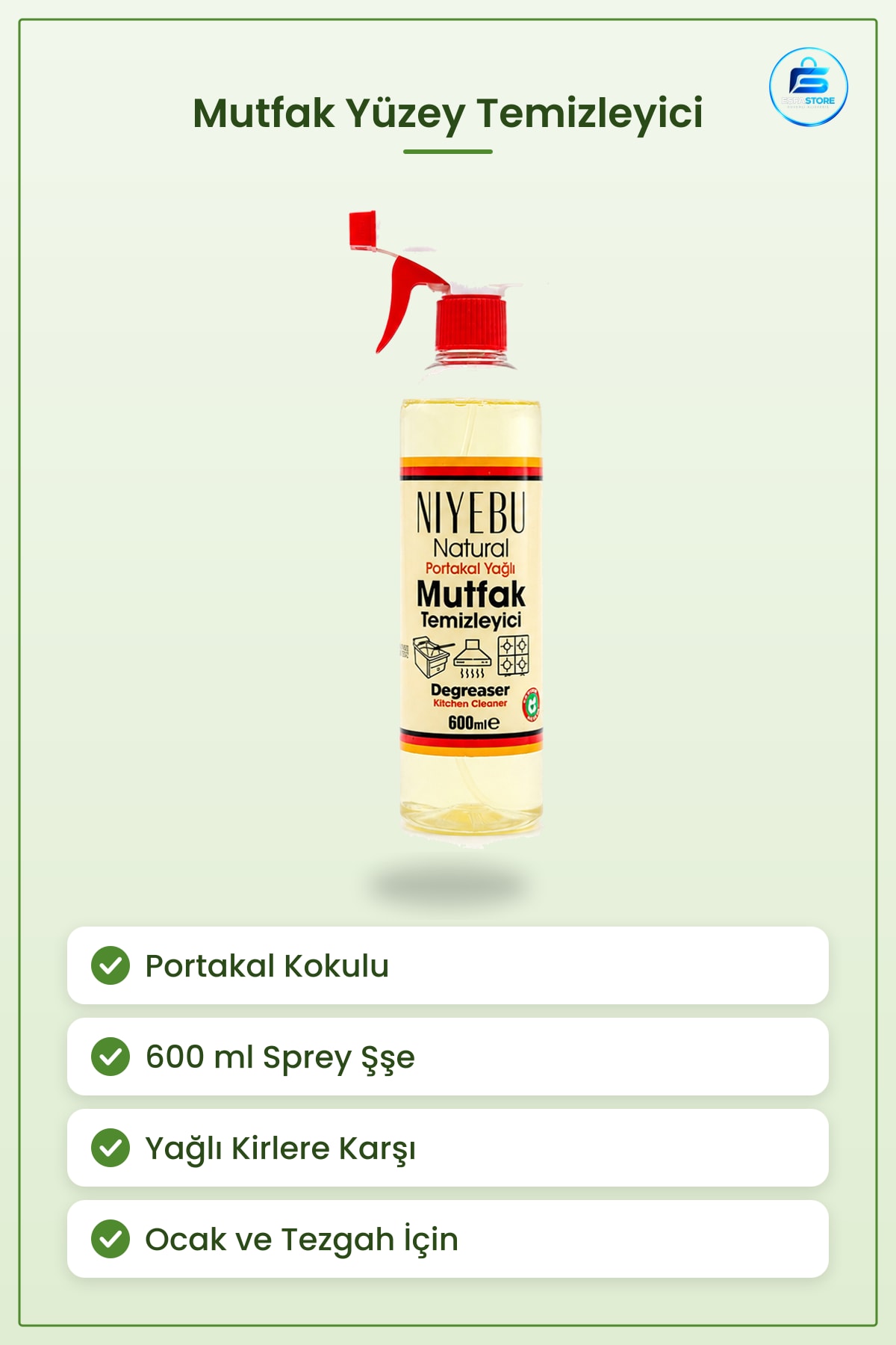 Portakal Kokulu Yağ Çözücü Mutfak Yüzey Temizleyici 600ml Sprey Ocak Tezgah ve Lavabo Çevresi