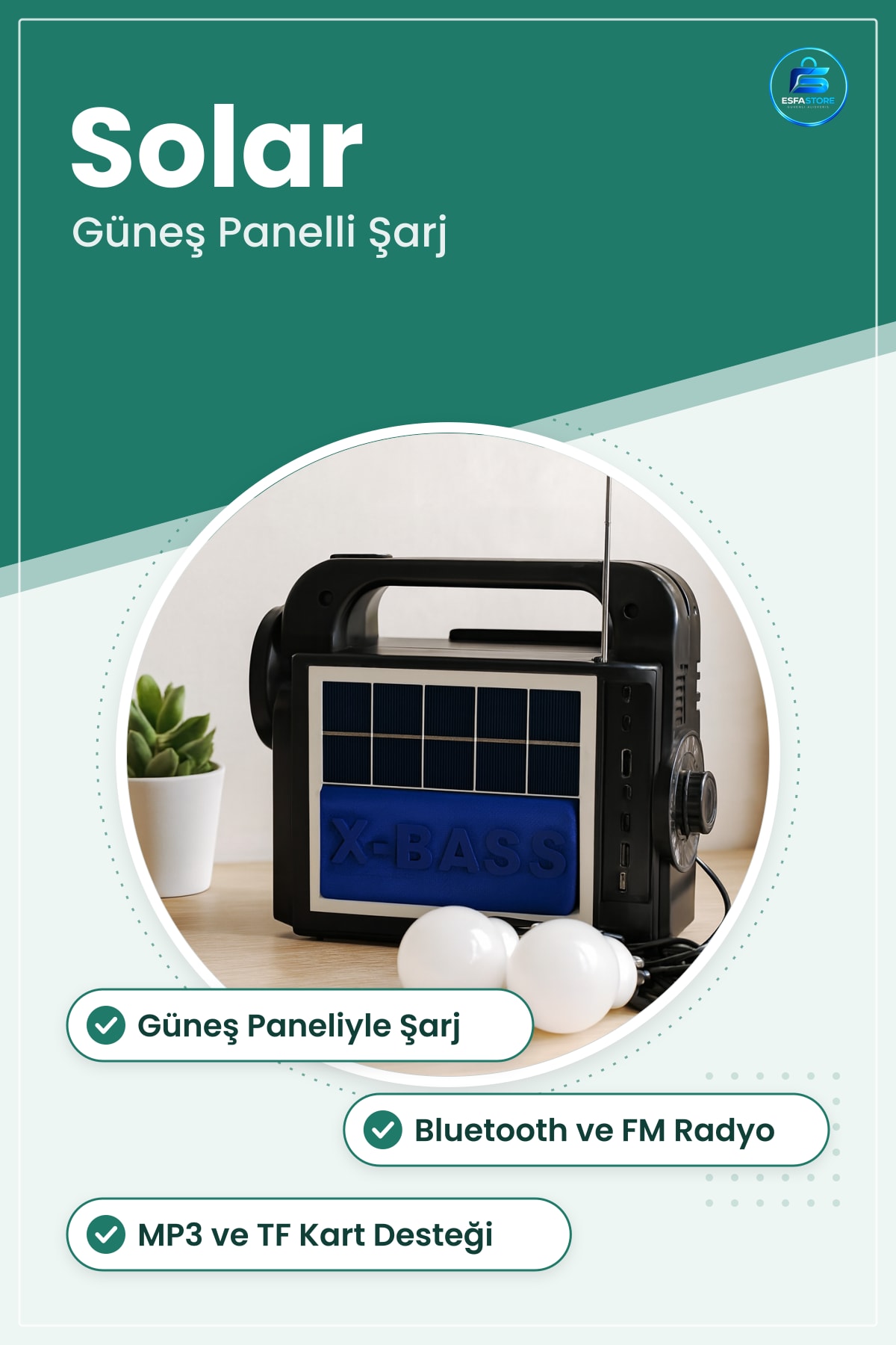 Solar El Feneri Radyo MP3 Bluetooth Powerbank Güneş Panelli Kamp Acil Durum Aydınlatma Taşınabilir