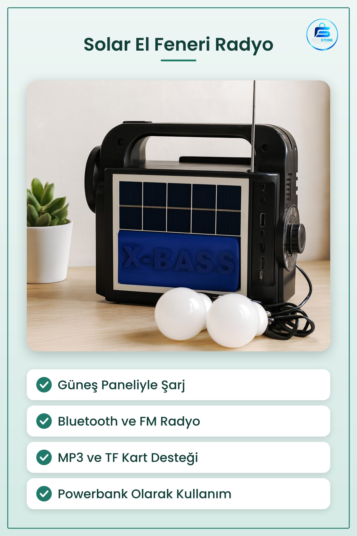 Solar El Feneri Radyo MP3 Bluetooth Powerbank Güneş Panelli Kamp Acil Durum Aydınlatma Taşınabilir