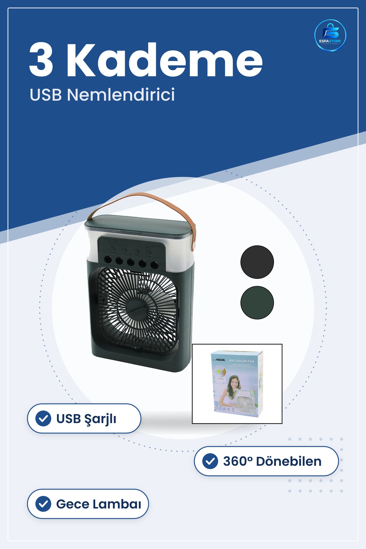 Hava Nemlendirici Fan USB Masaüstü Ultrasonik 3 Kademe ° Gece Lambaı Ofis Yatak Odası